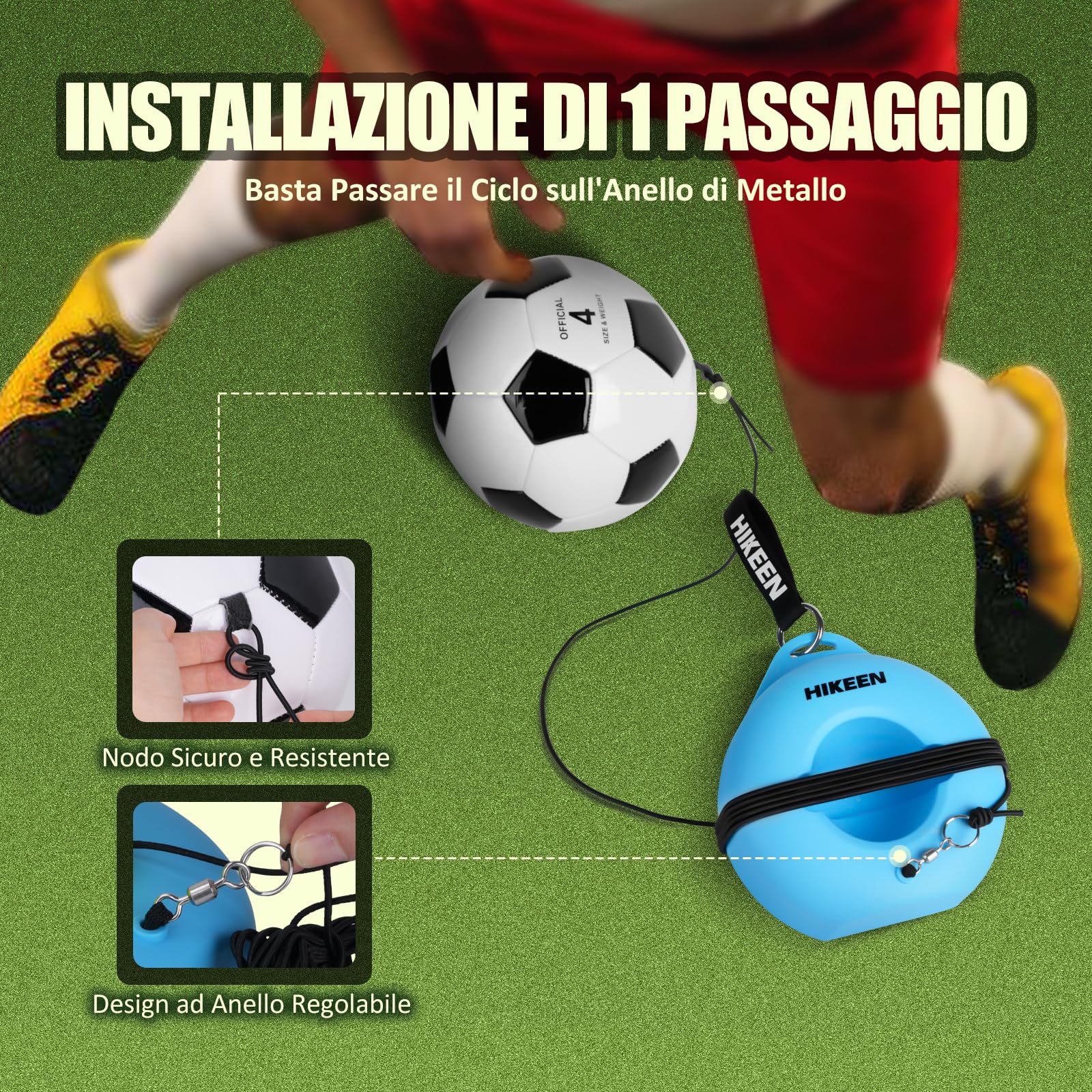 Hikeen Set Allenamento Calcio con Palla Rimbalzante, Attrezzatura Portatile per Ragazzi e Adulti, Accessori Calcio con Base Metallica per Allenamento in Giardino, Campo o Parco