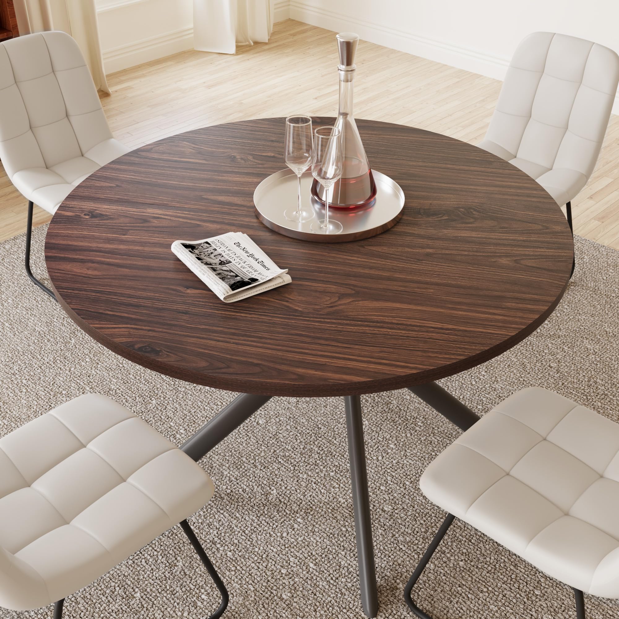 Dining Table Set For 4 HIPIHOM 45.3 Inch Set - 4 Black PU Leather ...