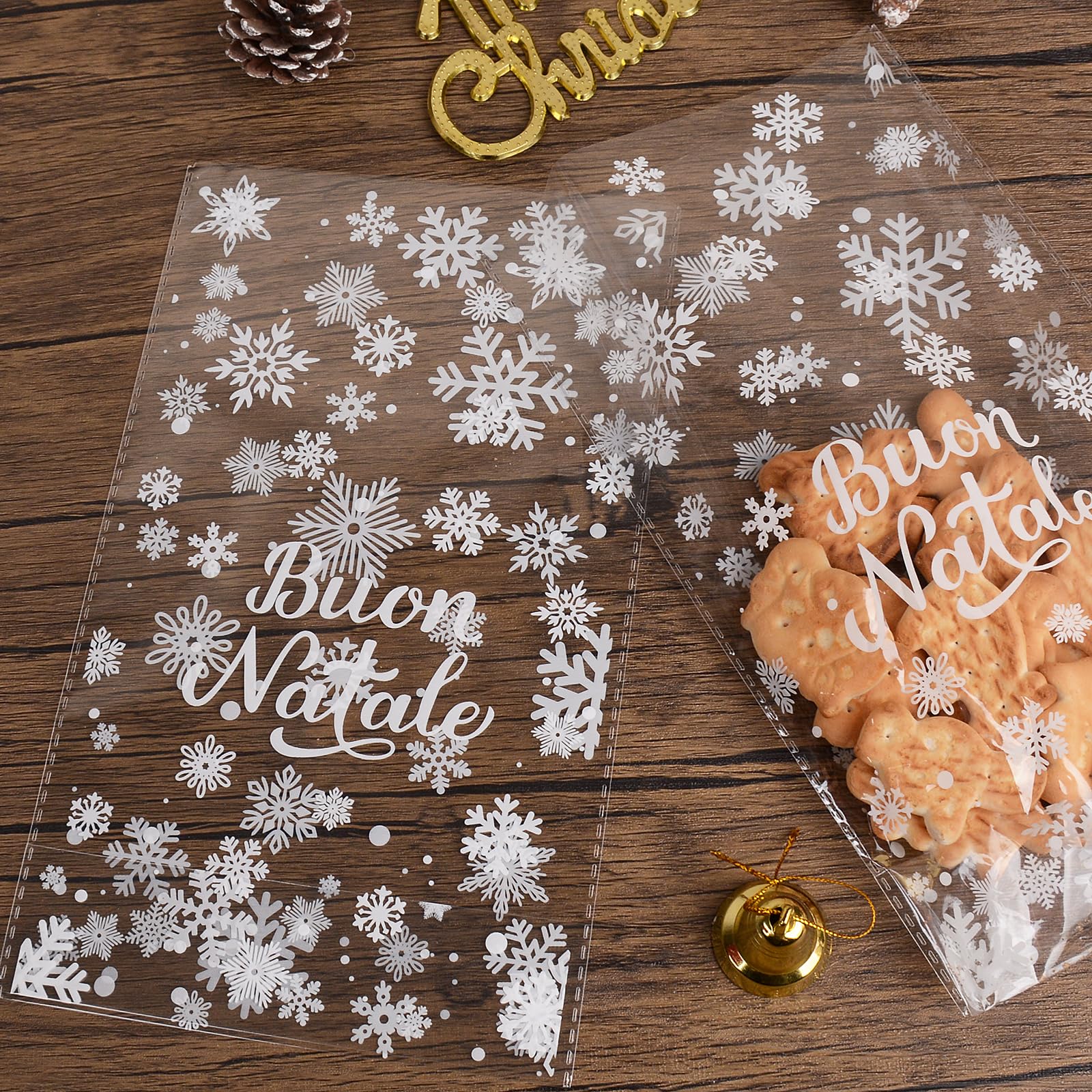 100 Sacchetti Regalo Di Natale In Cellophane – 12.5x27.5cm, 5 Design (Babbo Natale, Pupazzo, Renna) Con Twist Ties