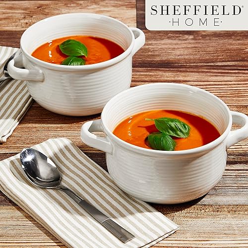 Miniatura 3 de SHEFFIELD HOME Tazones grandes de cerámica con asas, juego de 6 cuencos de sopa de cebolla francesa, capacidad de 28 onzas, juego de cuencos