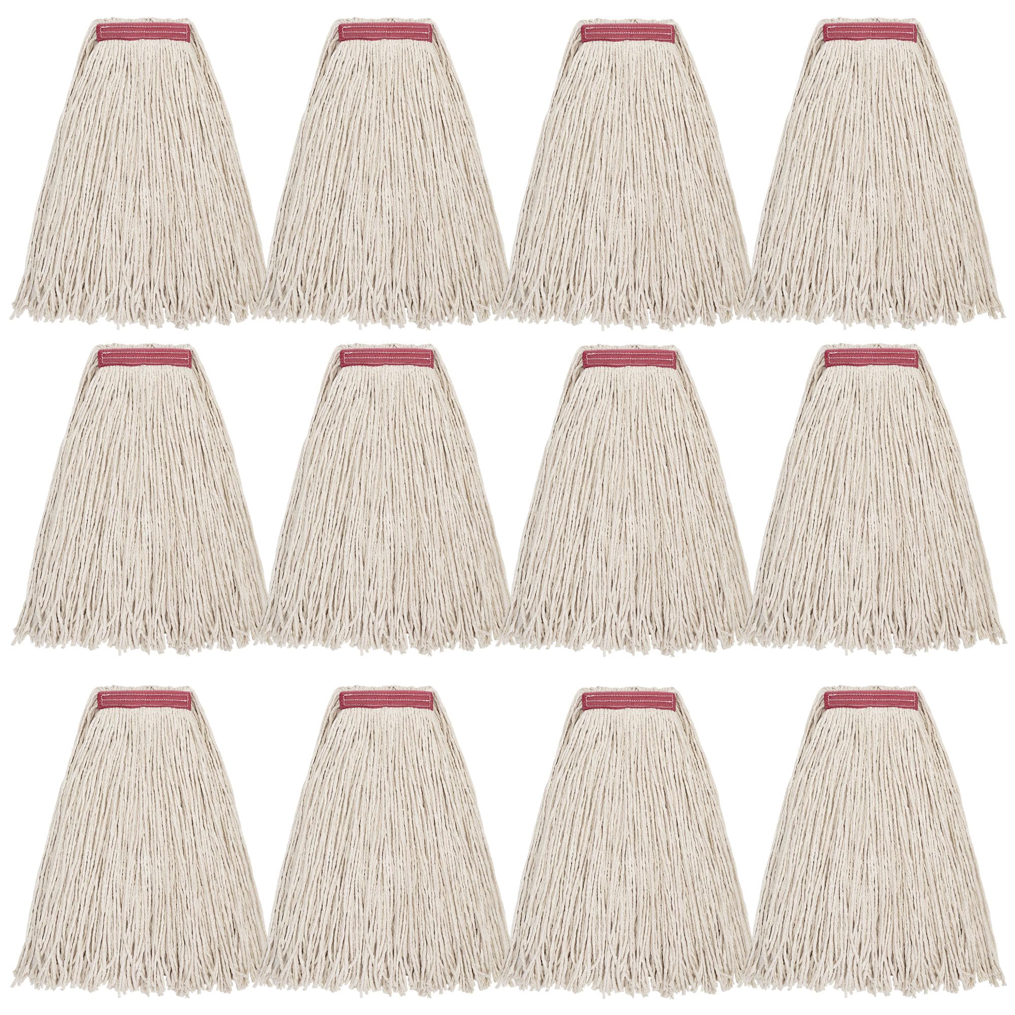 MATTHEW CLEANING 16oz 12Pack Cotton Mop Head Replacement,Cotton Looped-Open String Heavy Duty String Mop Refills, Universal Headband Blend,Floor Cleaning for Home, Industrial and Commercial Use(White)