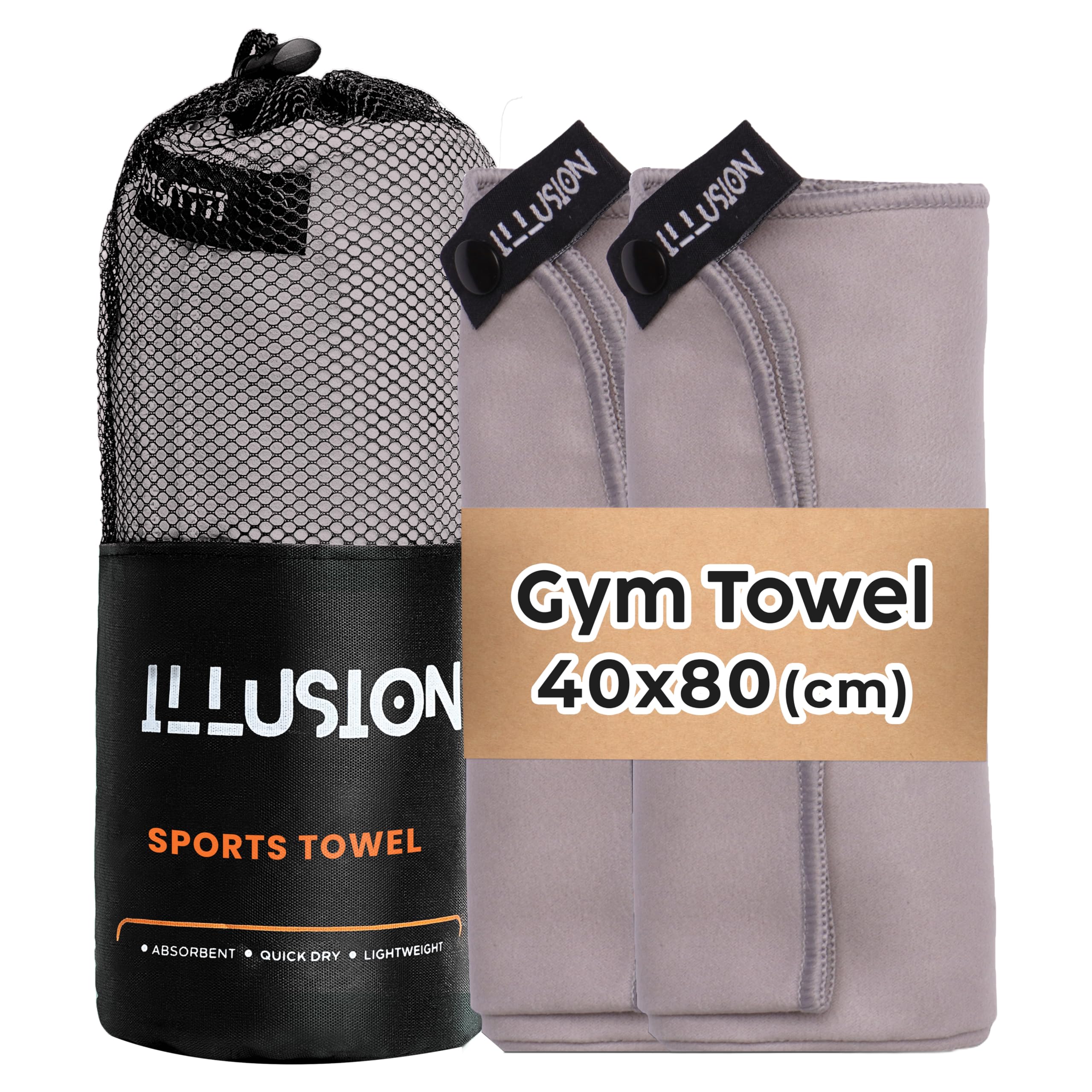 illusion Small Microfibre Gym Towel for Active Sports (40x80cm) - Lightweight Quick Dry Towel - Ideal for Cardio, Cycling, Strength Training, Yoga, and Running, Perfect for Athletes Training Outdoors