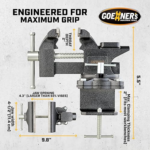 Miniatura 8 de Tornillo de banco o tornillo de mesa 2 en 1 actualizado de 4.5 pulgadas, tornillo de abrazadera para banco de trabajo construido con acero fundido,