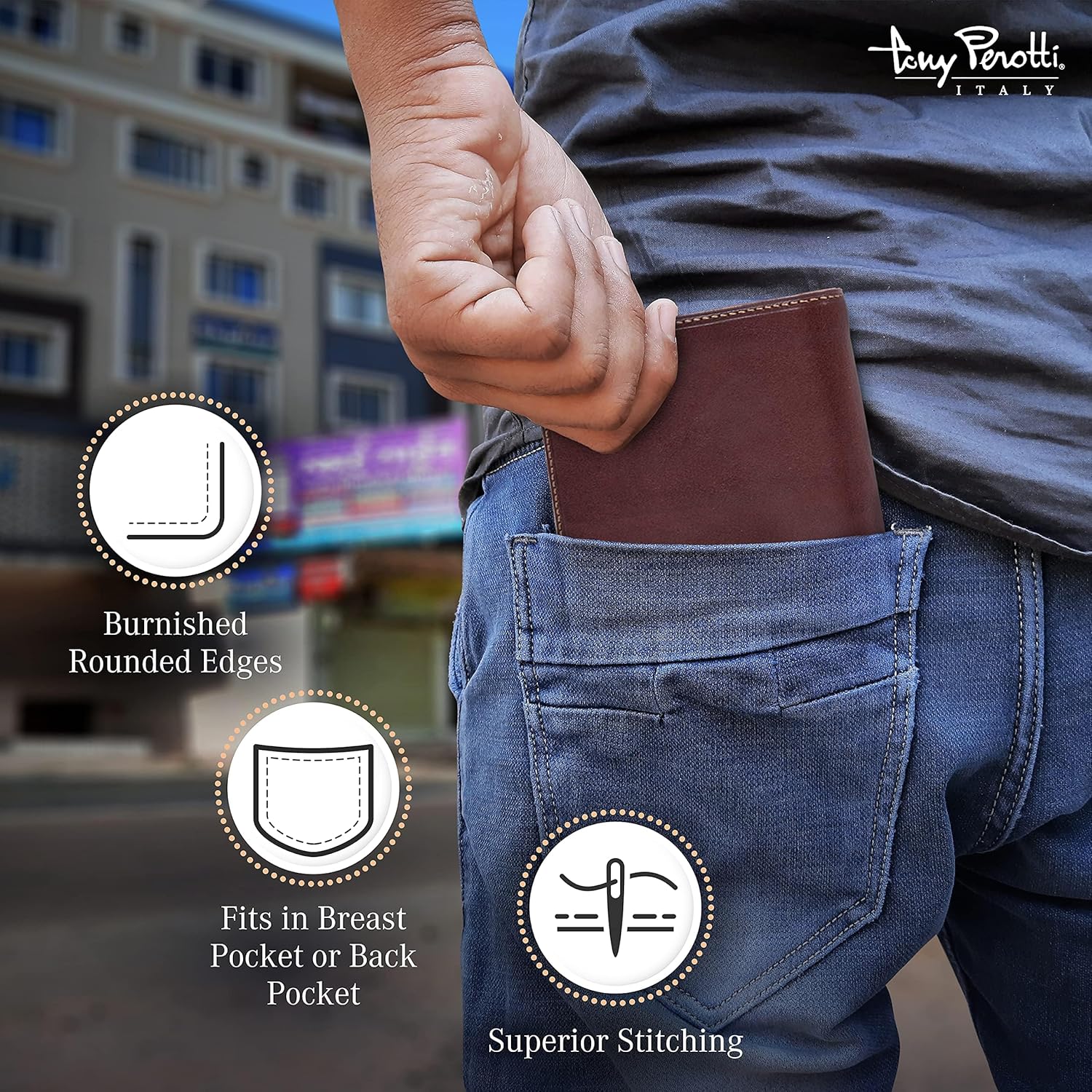 Tony Perotti Men's Italian Leather Bifold Wallet With Card Holders, Pocket Size 4.25"(w), ID Window - Eco-Friendly Vegetable-Tanned Full Grain Leather Wallet Made in Italy - Image 4