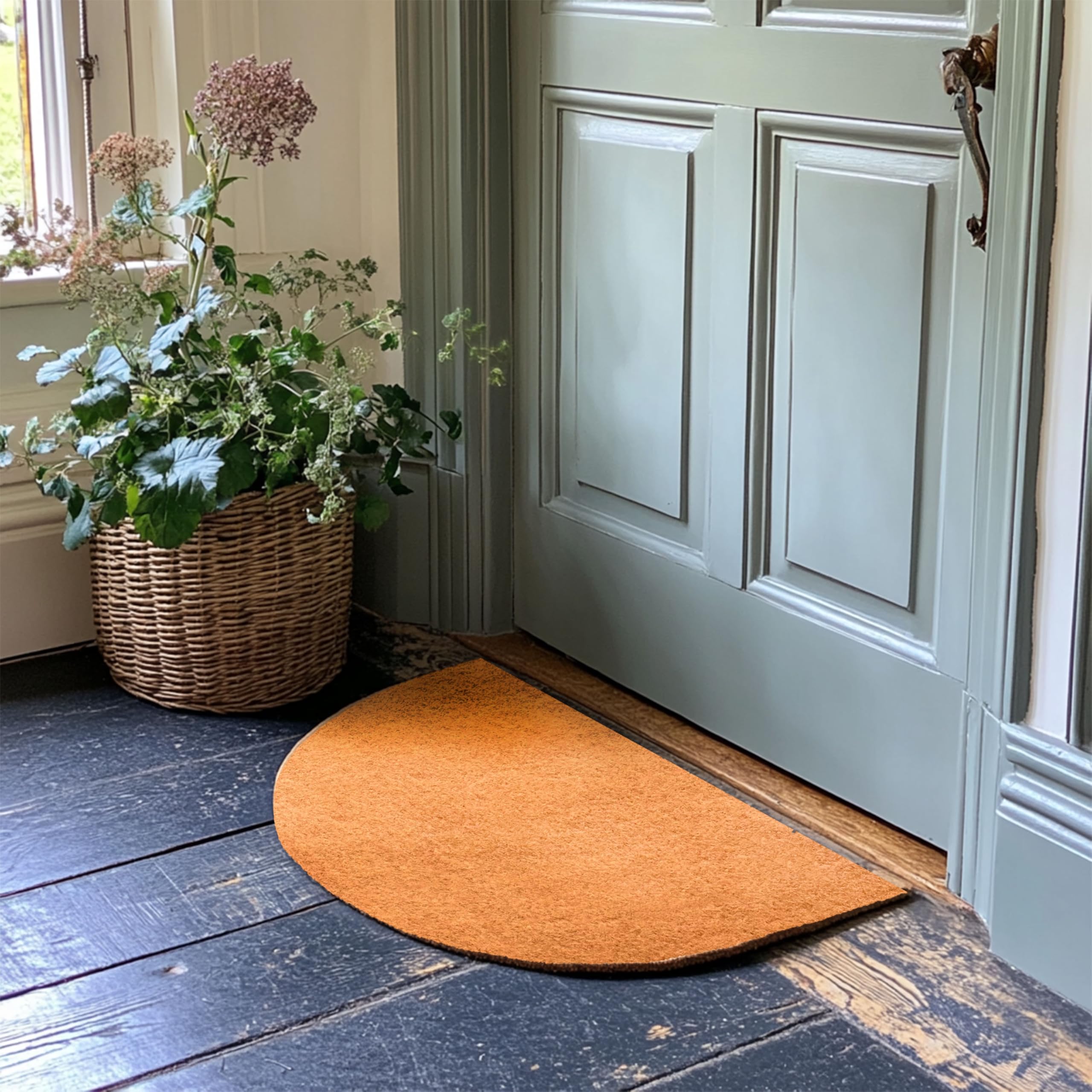 Nicoman Cut To Size Coir Scraper Door Mat 44 x 70 cm, Boot Scraper Brush Outdoor Heavy Duty, Brown Eco-Friendly Non Slip Half Moon Artificial Coir Dirt Trapper, Removes Grass, Entrance Doormat