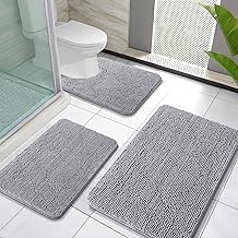 OLANLY Bathroom Rugs Sets 3 Piece, Soft Absorbent Chenille Bath Mats and U-Shaped Contour Toilet Rug, Quick Dry, Home Decor Accessories, Bath Mat Set for Bathroom (30"x20"+24"x16"+24"x20", Grey)