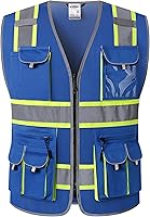 Vista 19 de JKSafety Chaleco de seguridad de color negro con 10 bolsillos, cremallera frontal, con tiras altamente reflectantes, cumple con las normas ANSI/ISEA