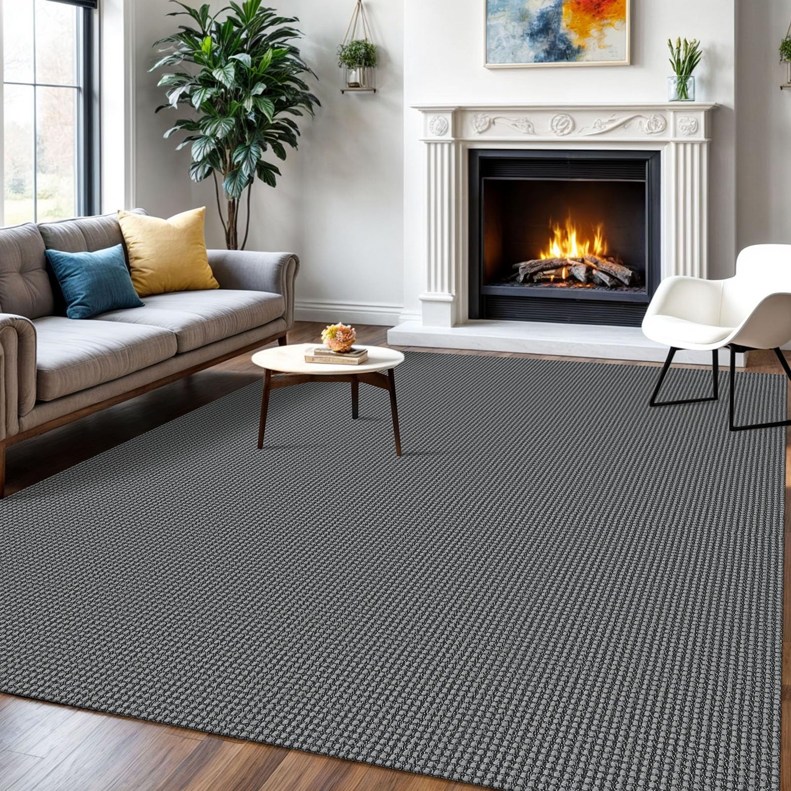 IOHOUZE Washable Area Rug 6x9 Non Slip Rubber Backed Rugs for Living Room, Dining Room Rugs Bedroom Rug, Woven Indoor Floor Carpet for Living Room Nursery Office, Dark Grey