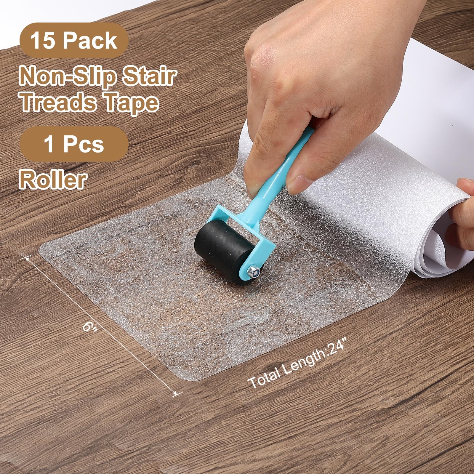 PATIKIL 15x61cm Cinta Antideslizante Transparente Para Escaleras Con Rodillo, 15 Paquetes De Tiras Autoadhesivas Antideslizantes Para Interiores En Escaleras De Madera