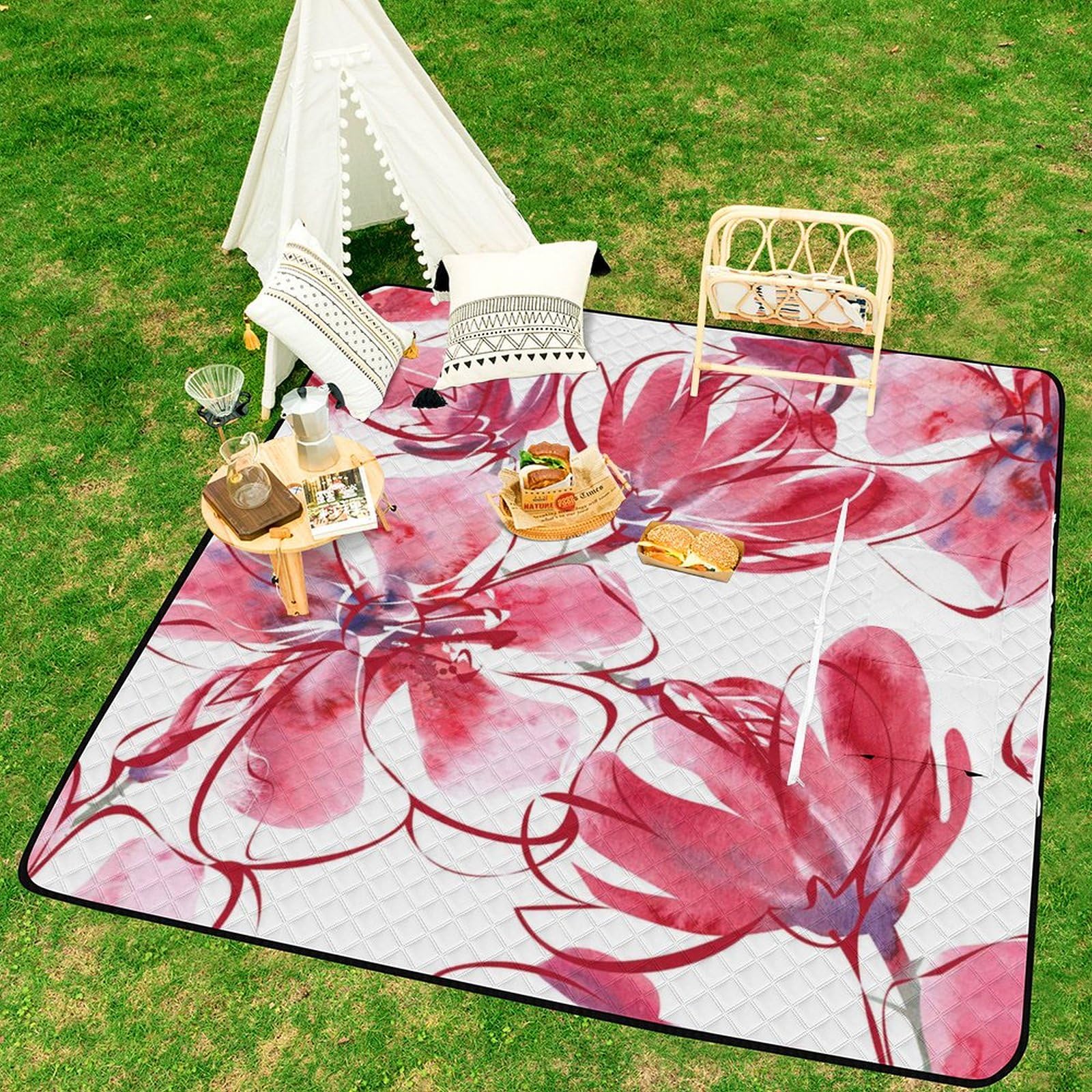 3D Impression Watercolor Fleurs Couverture Pique Nique Tapis Pique Nique Nappe Picnic Couverture De Pique-Nique pour Le Voyage, Le Camping, Les Vacances, Etc 200x200cm
