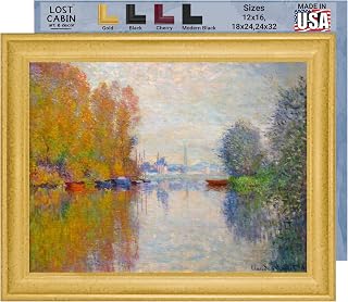 Lost Cabin Autumn on the Seine at Argenteuil by Claude Monet | Canvas in Gold Beveled Frame | Fine Artwork Painting Reproduction | Framed Wall Art Decor Poster Gift | Image: 18x24 Frame: 22x28