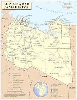 Palmetto Posters 24x31 Laminated Poster: Large detailed political and administrative map of libya with roads railroads cities and airports
