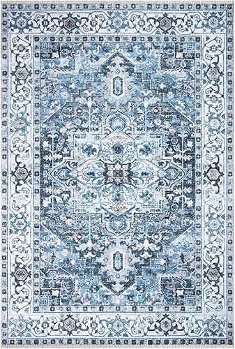 Miniatura 3 de Bloom Rugs Alfombra Caria lavable, antideslizante, de 3.9 x 5.9 ft, color azul marino, tradicional, para sala de estar, dormitorio, comedor y