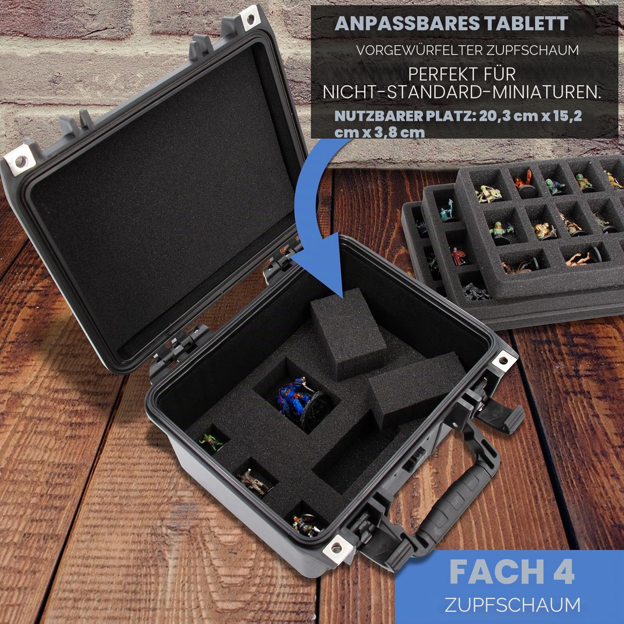 CASEMATIX Tragetasche für 43+ Miniaturen - Hartschalen-Aufbewahrungsbox mit 3 Schaumstoffschalen und 1 Anpassbarem Tablett, Kompatibel mit Warhammer 40k, DND