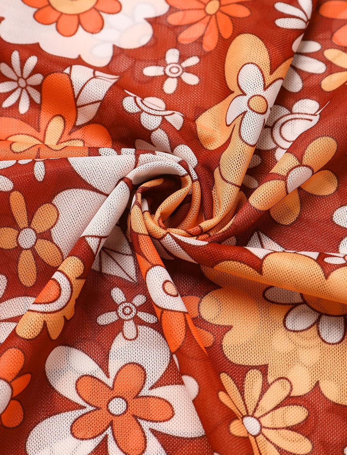 ABAFIP Women's Floral Bell Sleeve Crop Top Ruffle Mock Neck Flowy Flare Sleeve 70s Hippie Sheer Mesh Shirts - Image 7