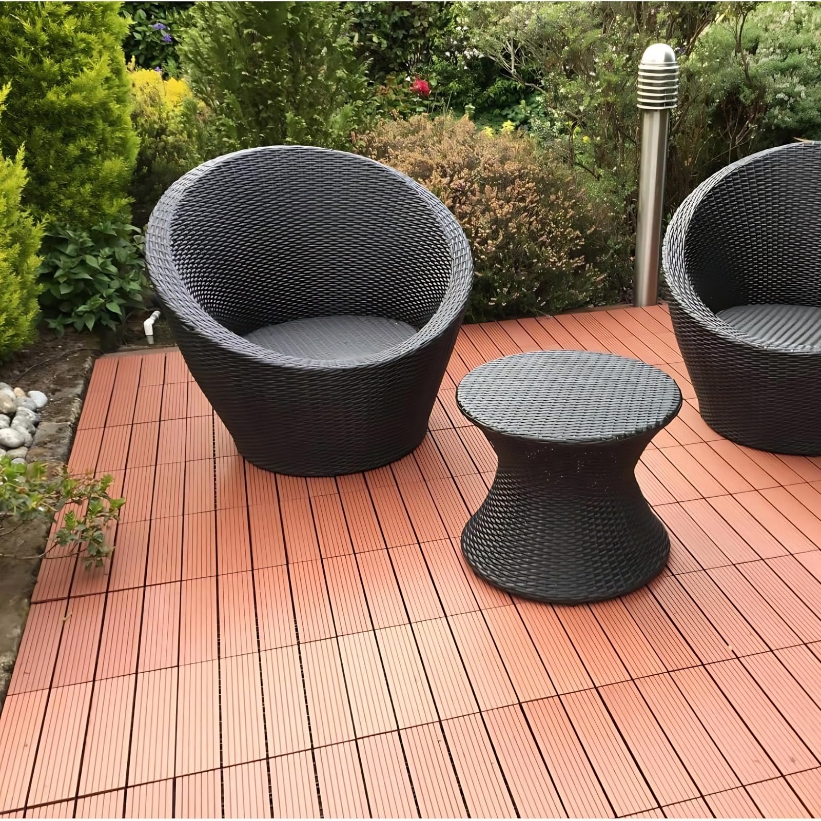 Lot de 11 Dalles Clipsables Exterieur, Caillebotis Imitation Bois Dalle Wpc, Résistant Intempéries, Convient pour Balcon, Patio, Jardin,Terrasse, Vérandas, 30x30 cm(Size:11 pcs,Color:Rouge brique)