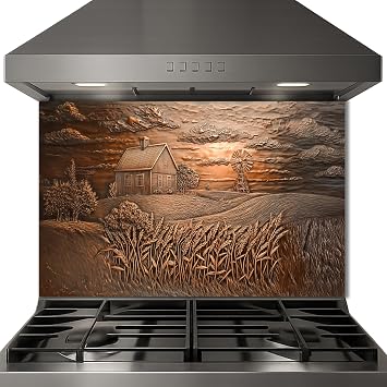 Glass Backsplash, Oven Kitchen Backsplash, Copper Look Farmhouse Splashback