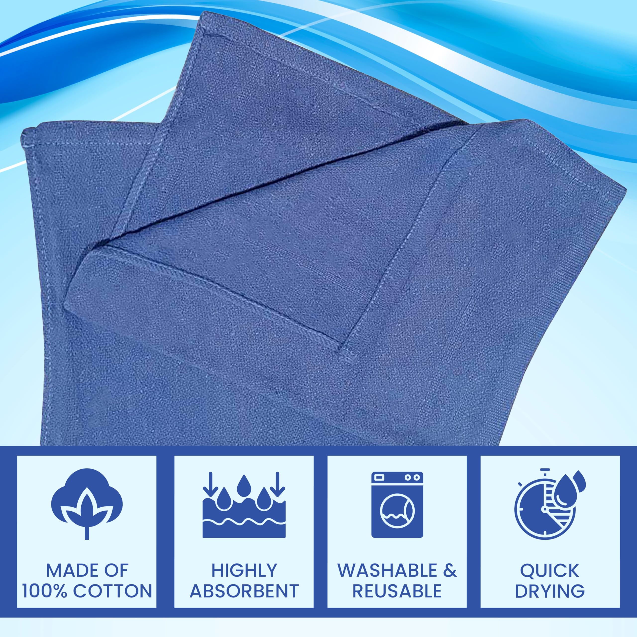 Blue Huck Towels - Paquete de 50 toallas de limpieza a granel, multiusos para ventanas, vidrio, mecánico, garaje y comerciales, paños absorbentes 100% algodón prelavados, tamaño de 15 x 25