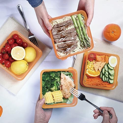 Miniatura 5 de Paquete de 15 cajas Bento de plástico para alimentos con tapas, lonchera, contenedor de preparación de comidas para almacenamiento de alimentos, sin