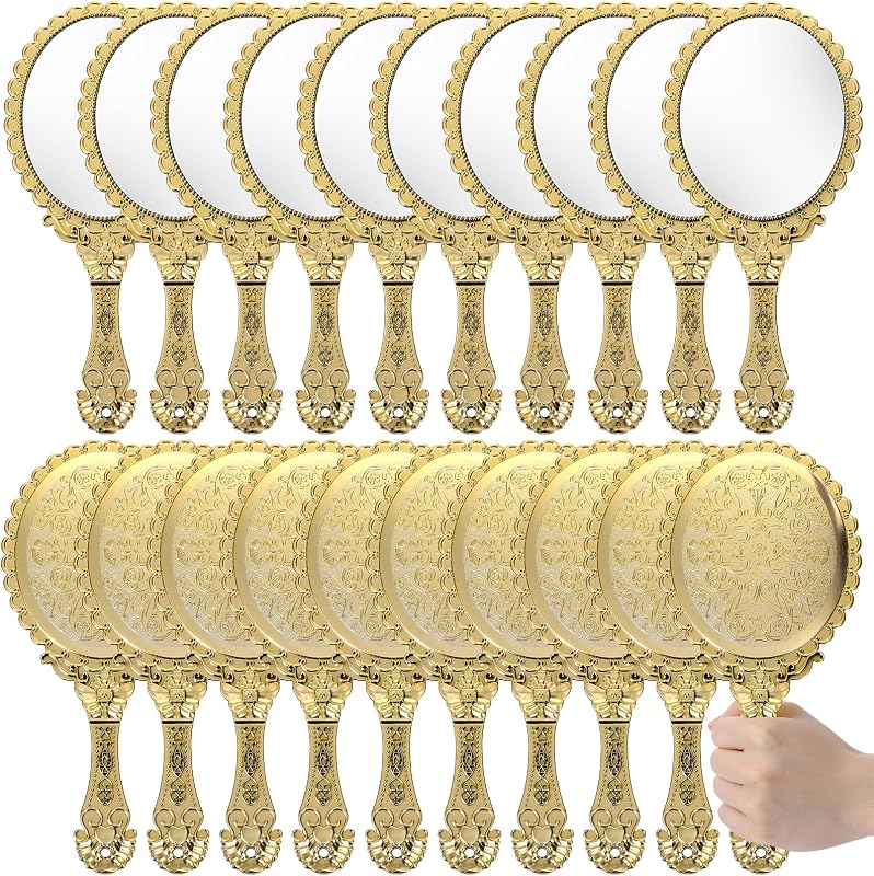 Conjunto com 20 espelhos de mão vintage dourados AojSup com design floral em relevo, 24,89 x 11,43 cm