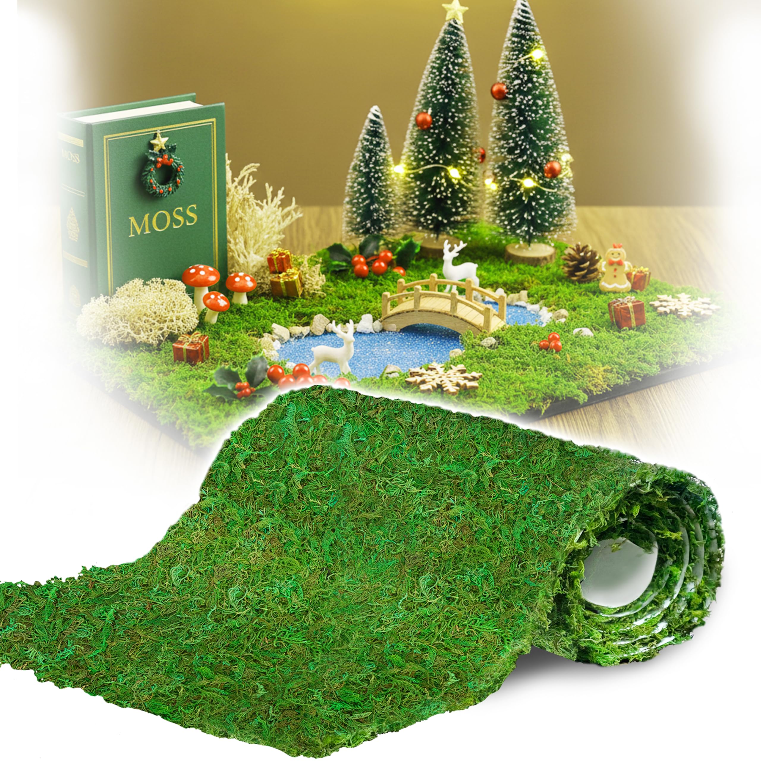 DUSPRO 51"x5.5" Moss Roll, Moss Table Runner, Moss Carpet for Moss Wall, Sheet Moss for Fairy Moss Garden, Mossy Mat Peel and Stick Moss Sheet for Green Moss Wall