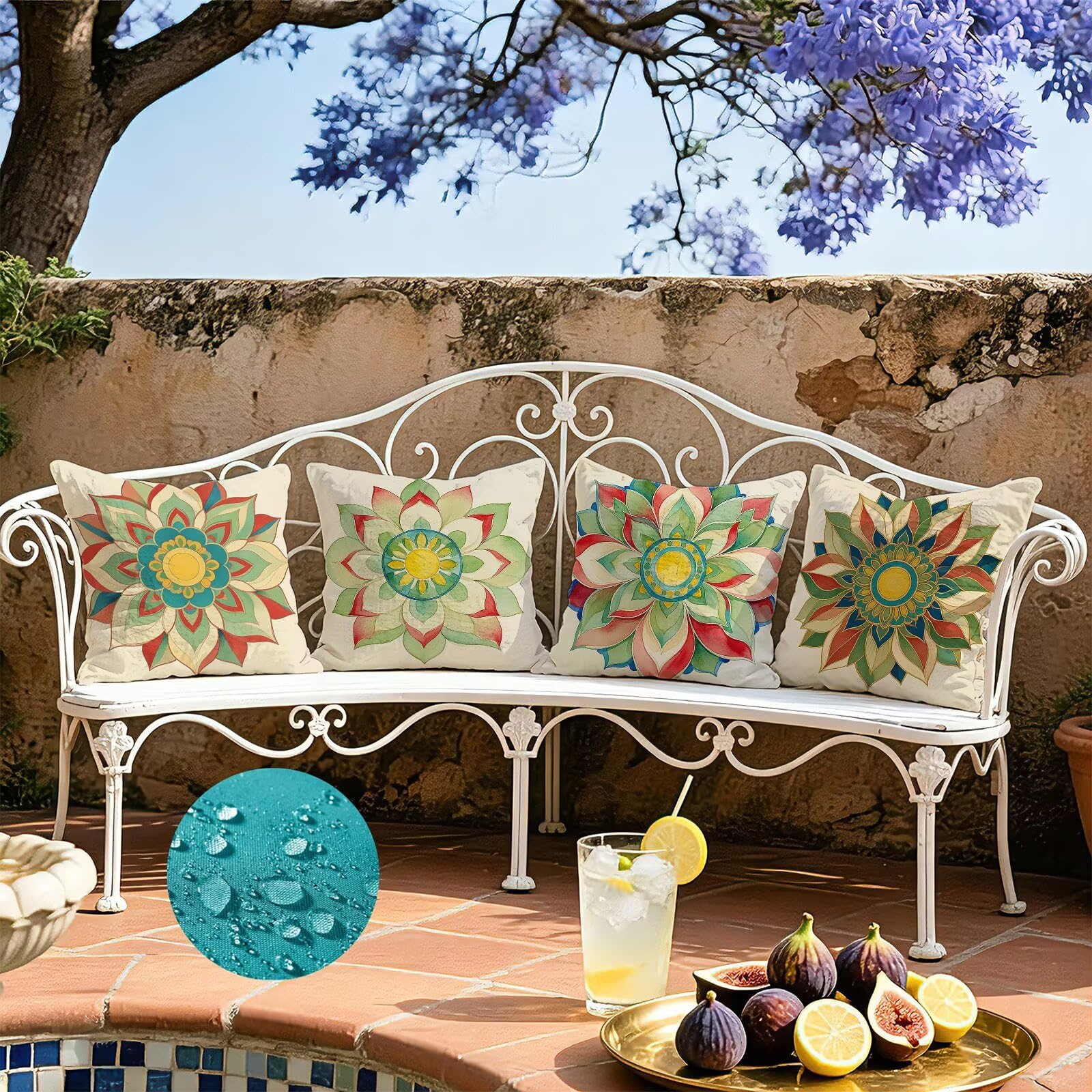 Blu Federe Cuscini Divano 50x50cm, Cuscini da Esterno Set de 4, Cod-97 | Lin Copricuscini Decorativi Letto Arredo, per Letto, Soggiorno, Giardino, Esterno, Casa Decorazione Set di 4 Fiore
