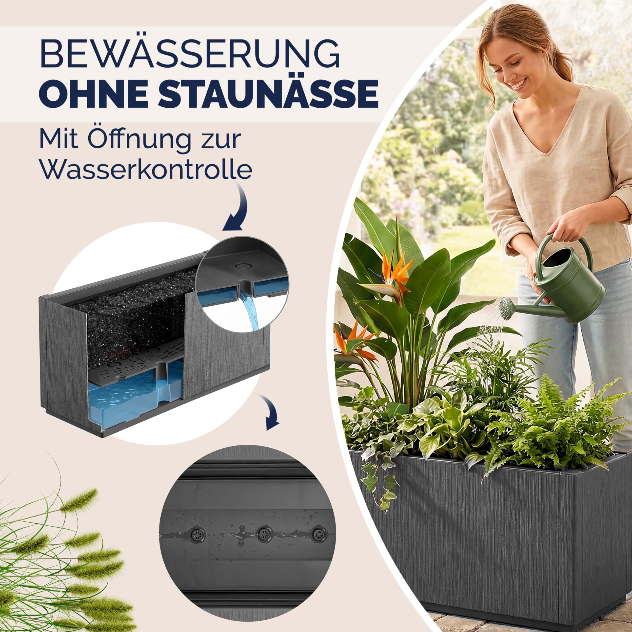 Casaria® 2X Blumenkasten 'Ethica' 80L 80x36x35cm Ablaufboden Kunststoff Winterfest Garten Pflanzkübel Übertopf Pflanzkasten Blumenkübel Anthrazit