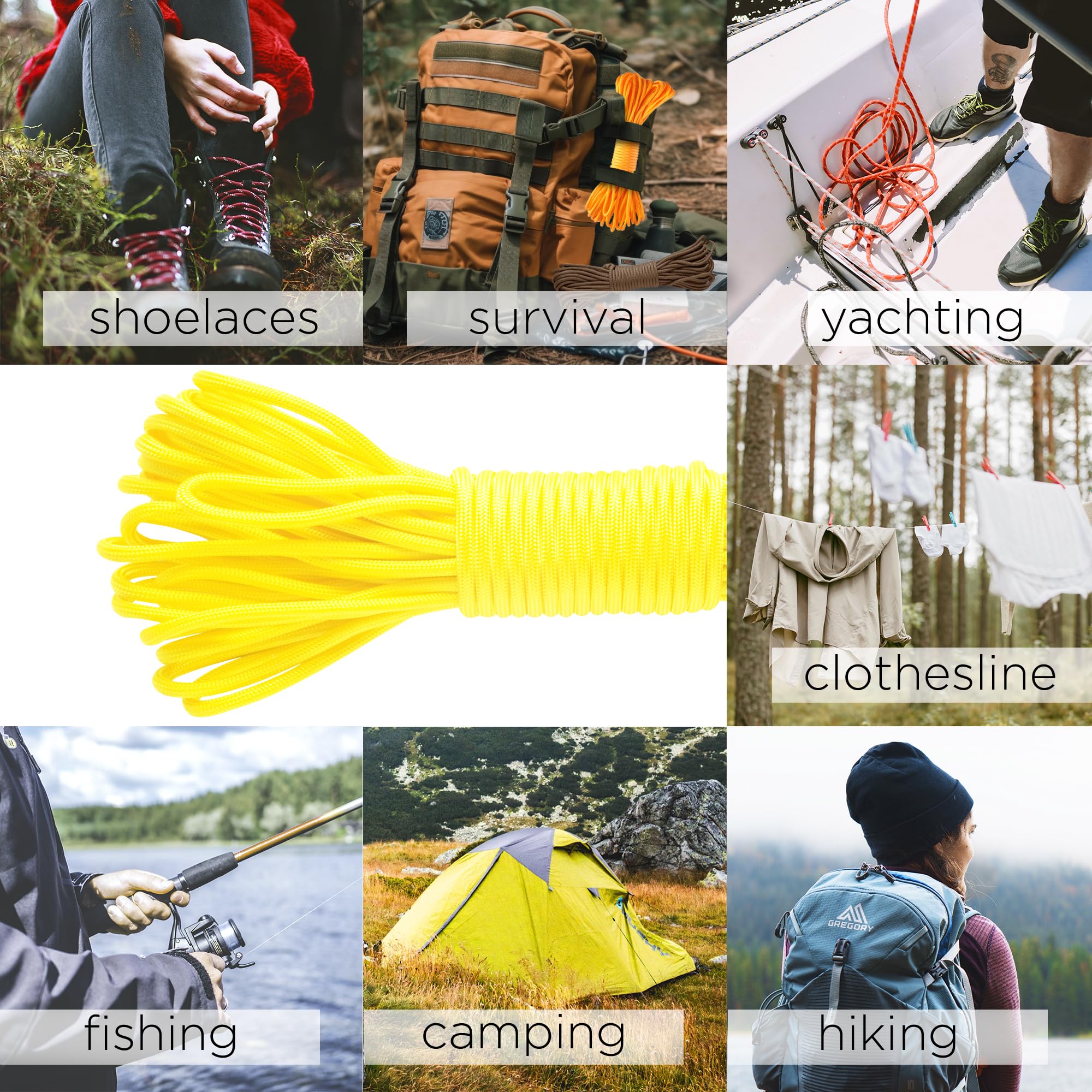 TECEUM Paracord Corda 550 - Giallo 305 m - Cordino 4mm Survival Campeggio | Resistenza 249 kg, 7 fili nylon, attrezzatura tattica, emergenza, tenda, tiranti, bracciale, fai-da-te, Giallo