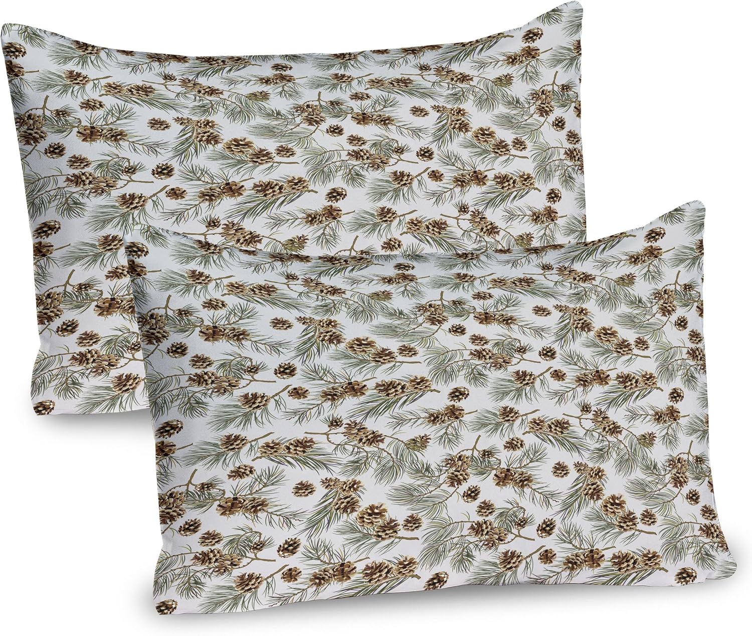 Lunarable Pinecone Pillow Sham Set of 2, Scenery Illustration of Hand Painted Pine Tree Branches and Sepia Cone, Quality Microfiber Bedding Item for All Seasons, 26" x 20", Sage Green Brown