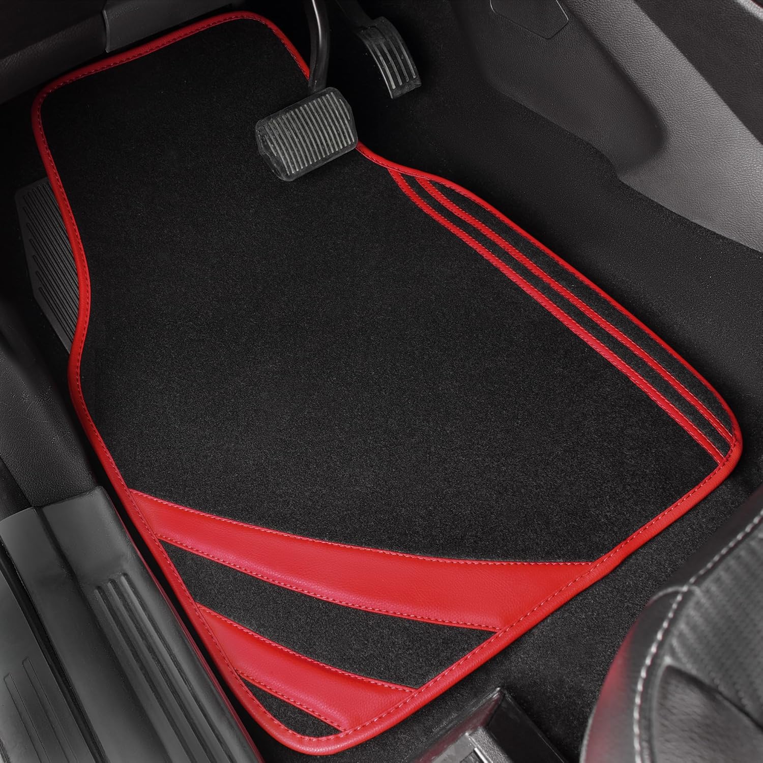 CAR PASS Red Edge Leather Car Floor Mats, Universal Waterproof Car Mats with Double Stitch Line and Anti-Slip Backing Design, for Cute Girly Women, Fit 95% Automotive,SUVs,Sedan,Vans (Black and Red) - Image 7