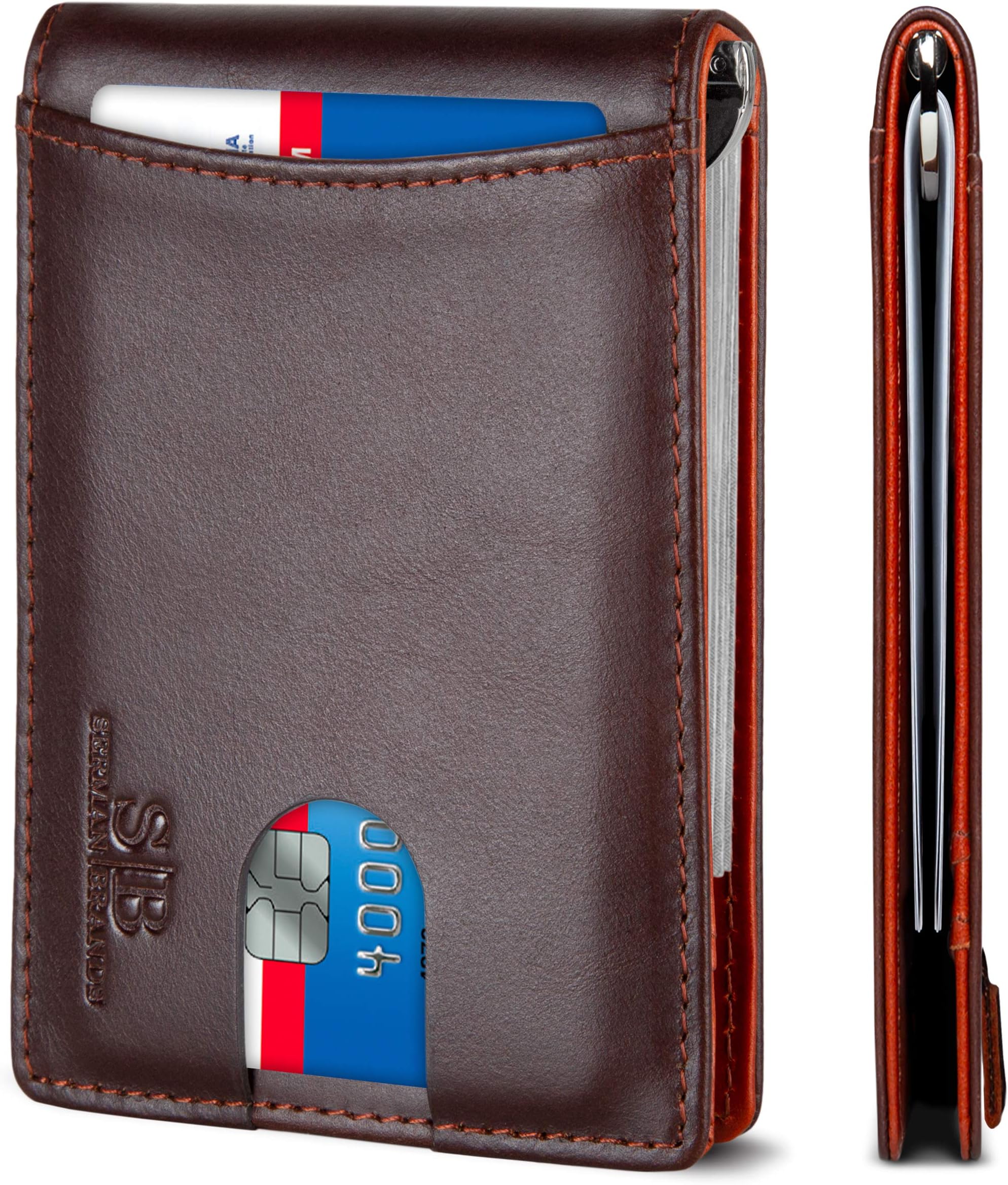 RFID Blocking Slim Bifold Genuine Leather Minimalist Front Pocket Wallets for Men with Money Clip Thin Mens