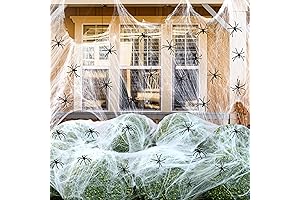 Giant Halloween Spider Web Decorations with Fake Spiders