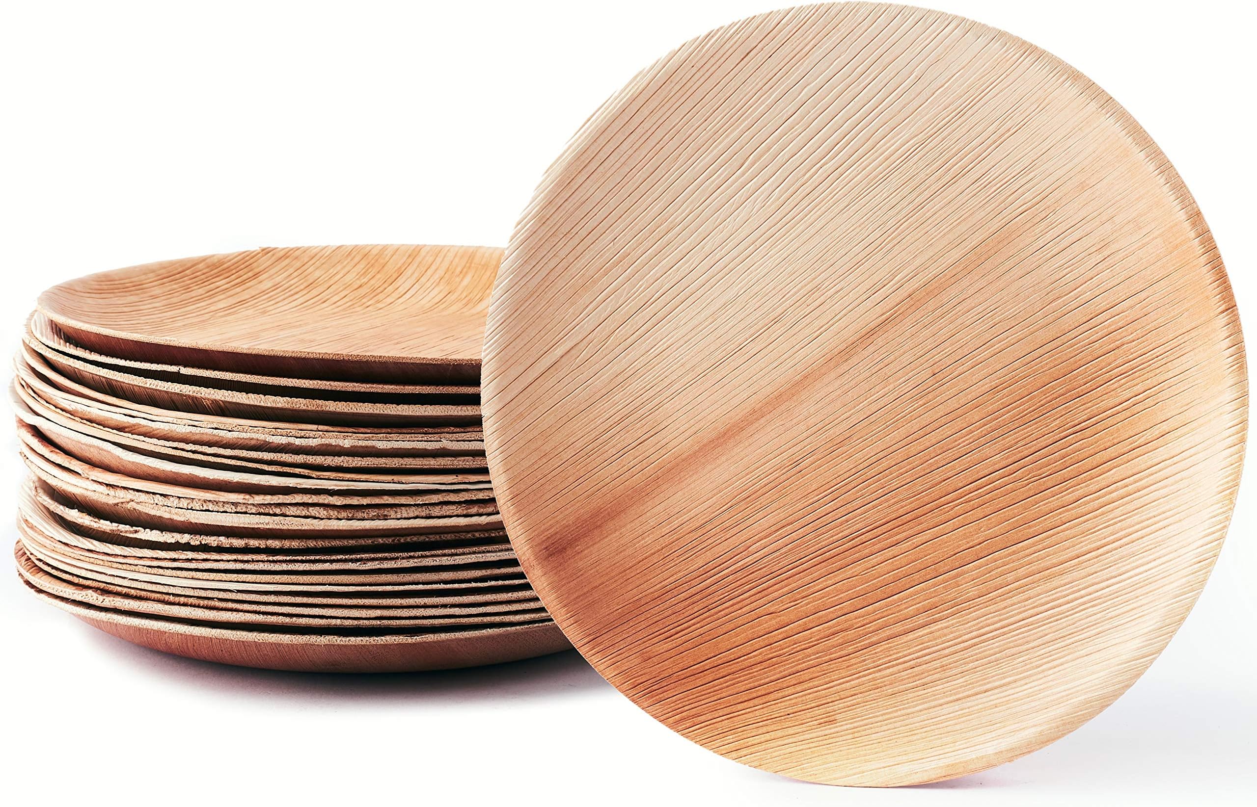 Plantvibes ® 25 x Beautiful Palm Leaf Plates | Sustainable Disposable Tableware | 100% Compostable and Biodegradable Wood Plates | Eco-Friendly Party Plates (25, 9" round (23cm))