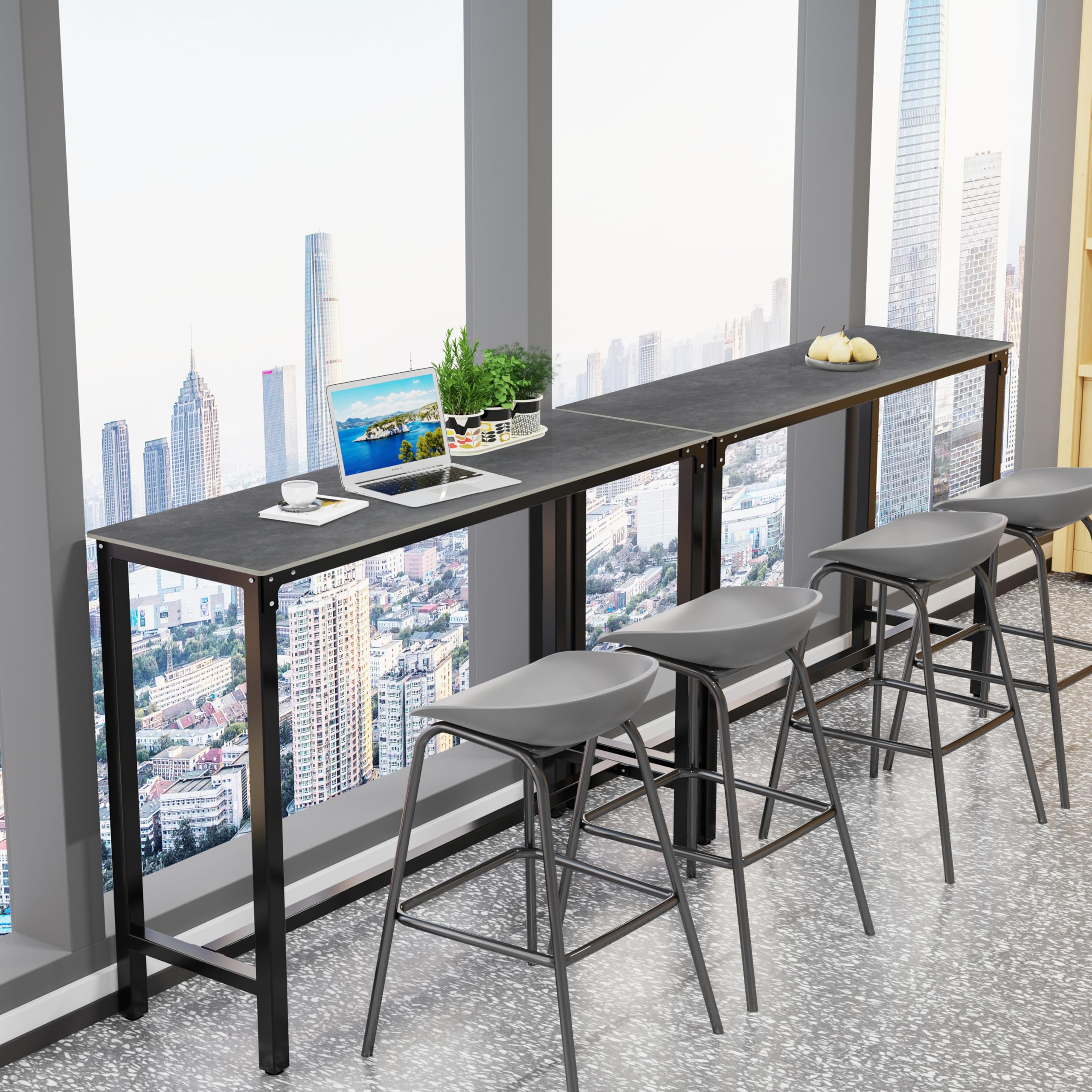 Tavolo da bar rettangolare in pietra sinterizzata: 120 cm di lunghezza, in marmo grigio misto nero, altezza 105 cm, tavolo da cocktail per casa, cucina, colazione, sala da pranzo, pub, caffetteria