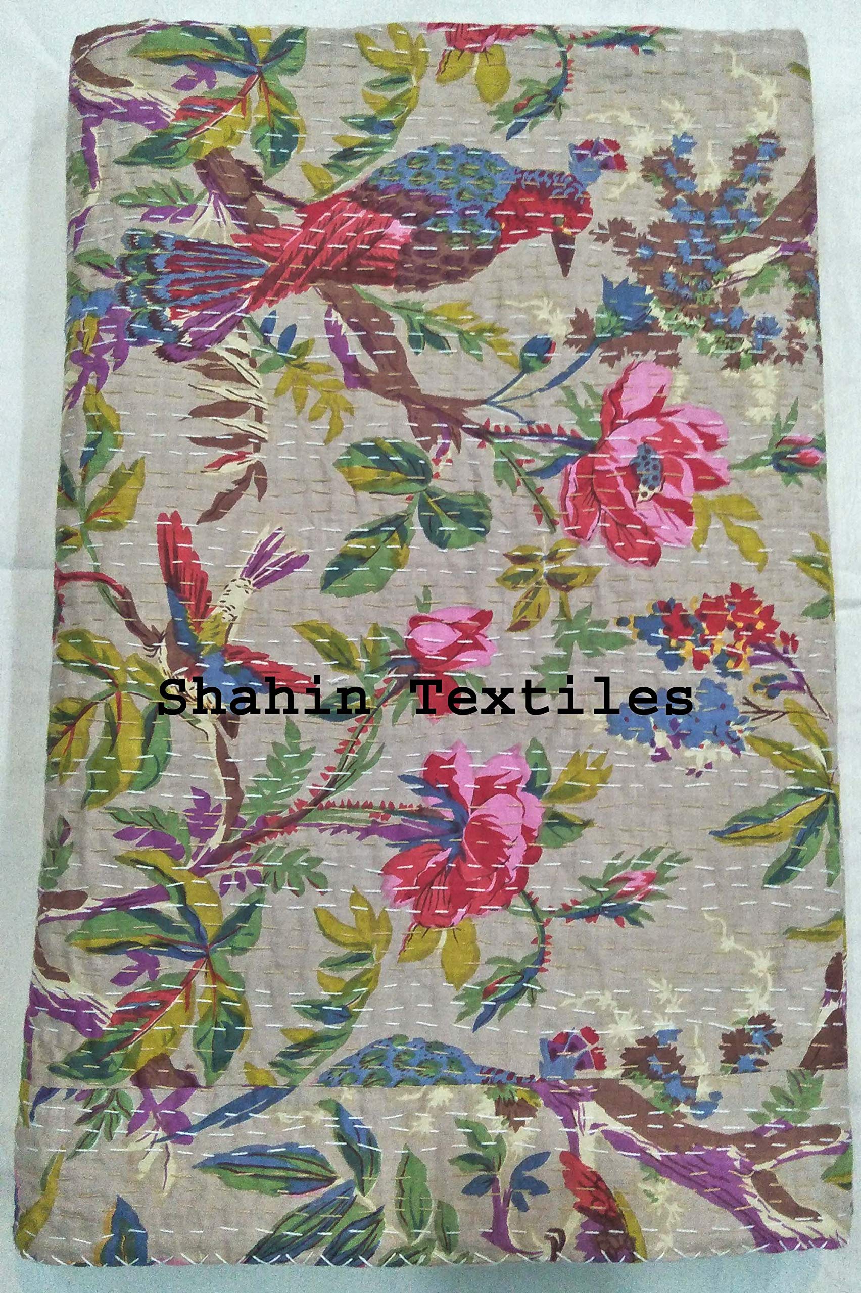 TI AMO Handmade Multi Color Printed Kantha Quilt 60x90 Inch Kantha Coverlet Throw Kantha Gudari-image-20