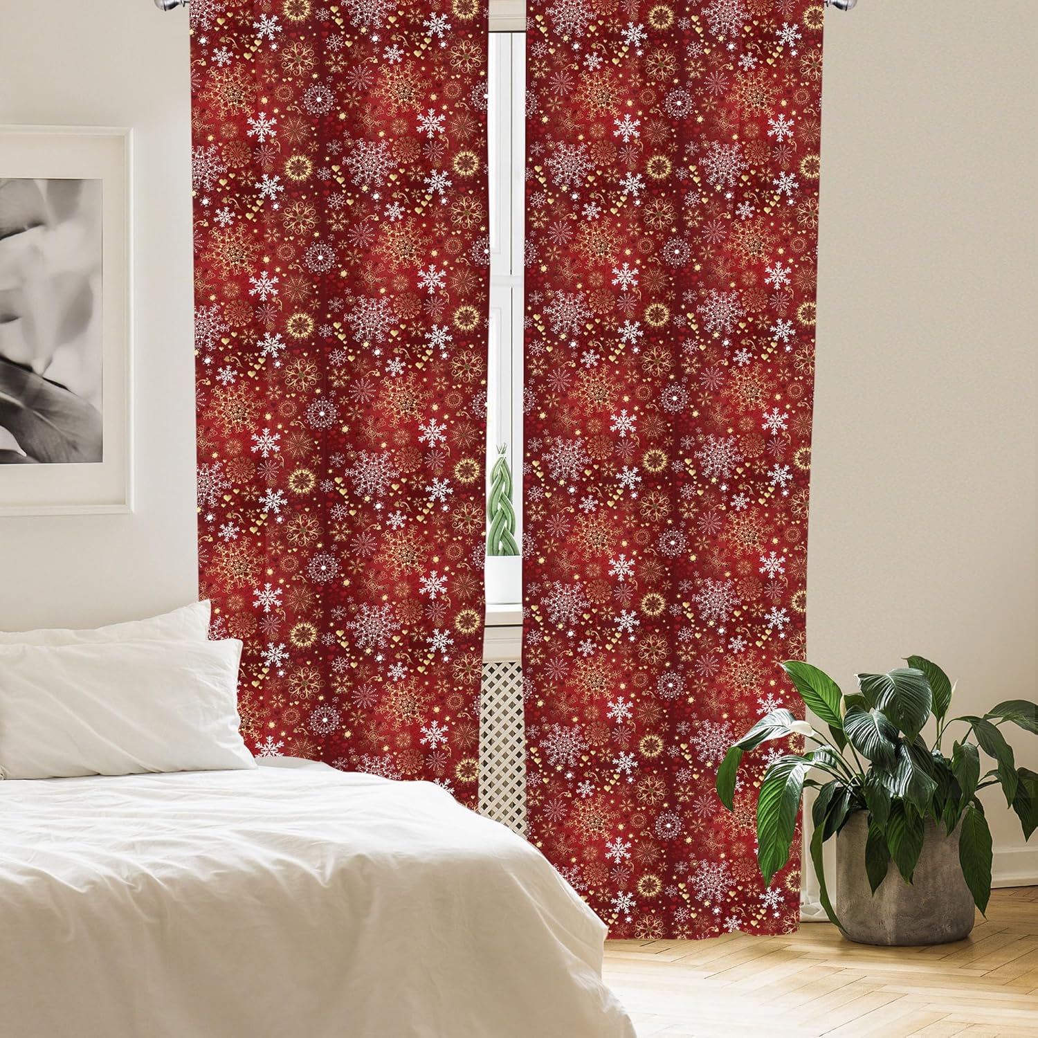 Ambesonne Winter Curtains, Old Fashioned Christmas Hearts and Swirls Vintage Composition, Window Treatments 2 Panel Set for Living Room Bedroom, Pair of - 28" x 95", Vermilion Yellow White