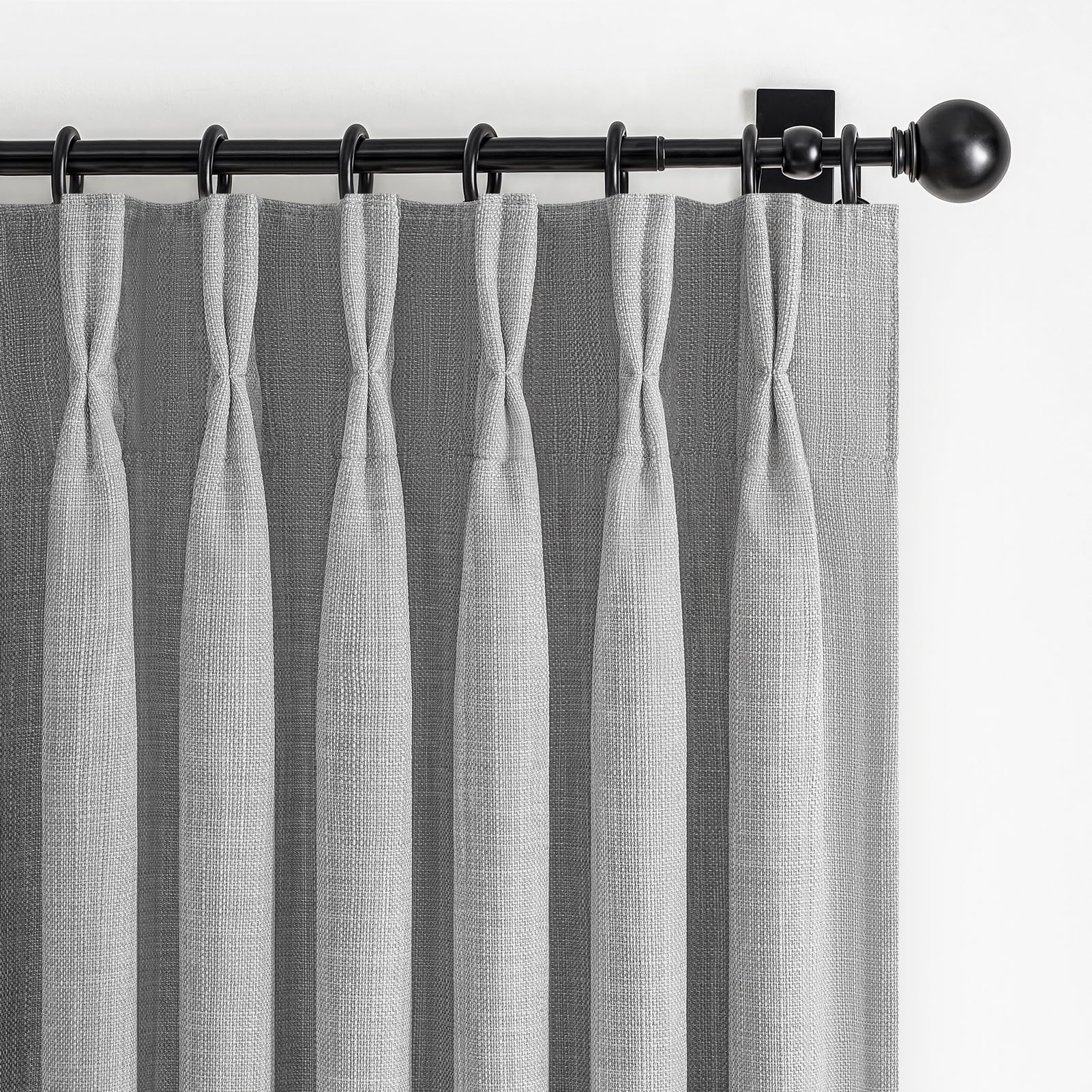 Light Grey Blackout Double Layer Thick Linen 84 Inch Curtains 2 Panels Set for Sliding Glass Doors, Memory Trained Pinch Pleated Noise Reducing Insulated Farmhouse Windows Curtain 40"W x 84"L Length