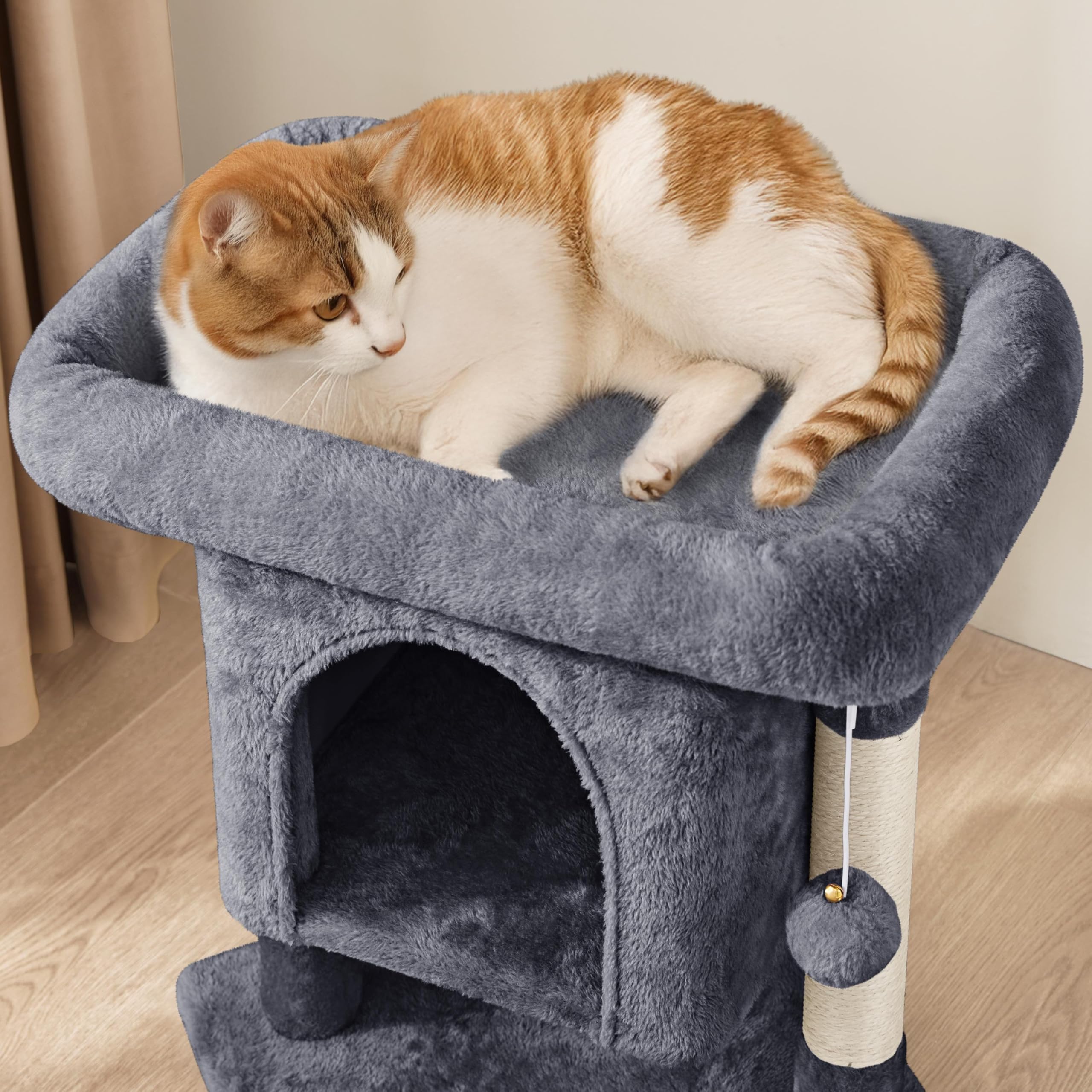 Yaheetech Kratzbaum 60 cm Kleiner Katzenkratzbaum, mit Katzenhöhle Plüsch Sisal, Katzenbaum Katzenmöbel Spielbaum für kleine Katzen, Dunkelgrau