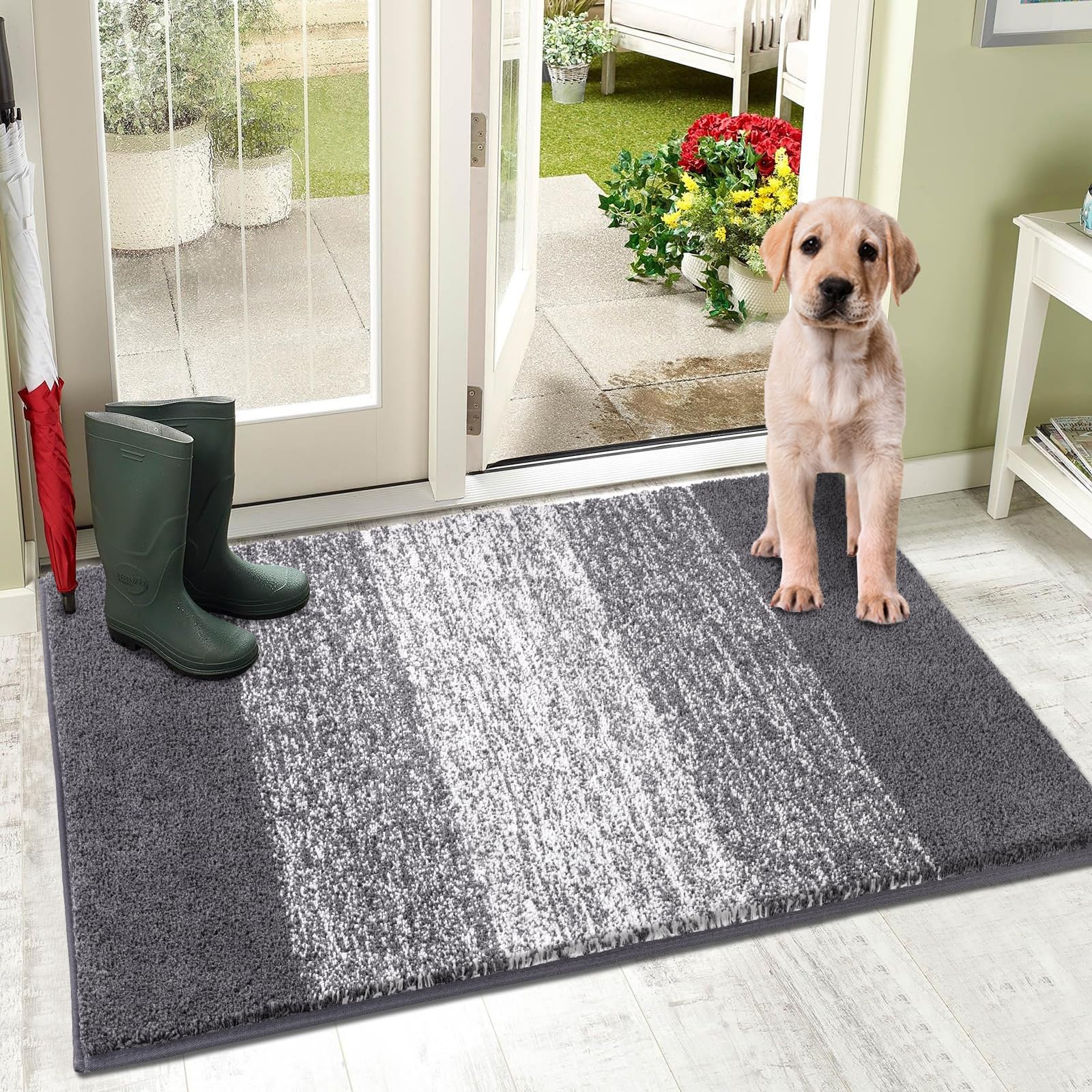Vaukki Indoor Doormat Entryway Door Mat, Non Slip Absorbent Mud Trapper Mat Inside Floor Mat, Washable Door Carpet for Entryway (32''x40'', Grey)