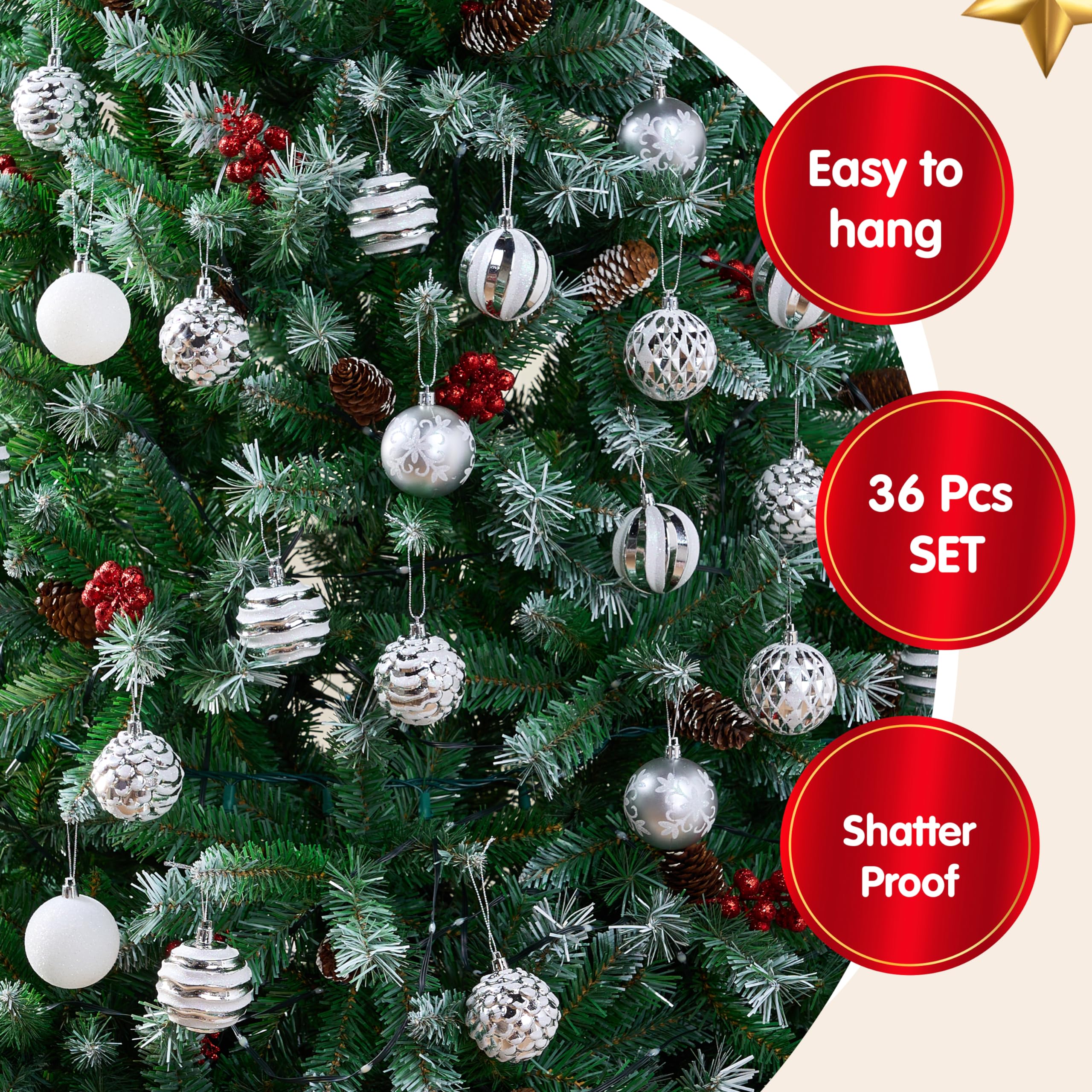 Snapklik.com : Joiedomi 36 Pcs Christmas Ball Ornaments, Deluxe ...