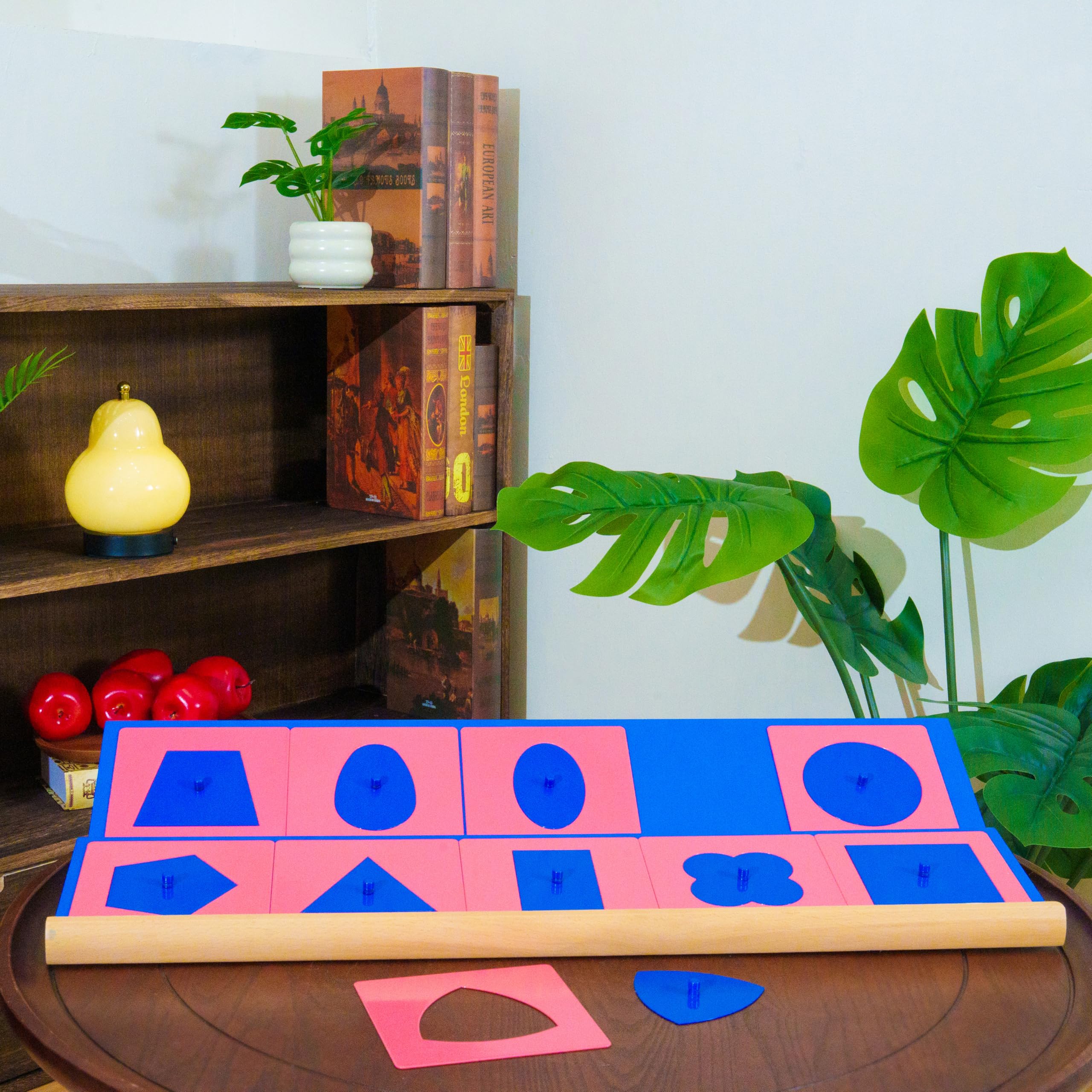 Large Premium Montessori Metal Insets with 2 Stands 28.3in 8.1lbs| 10 Geometric Shapes for Pre-Writing & Fine Motor Skills | Montessori Language Material & Sensory Toy for Kids 3-6 | Solid Beechwood