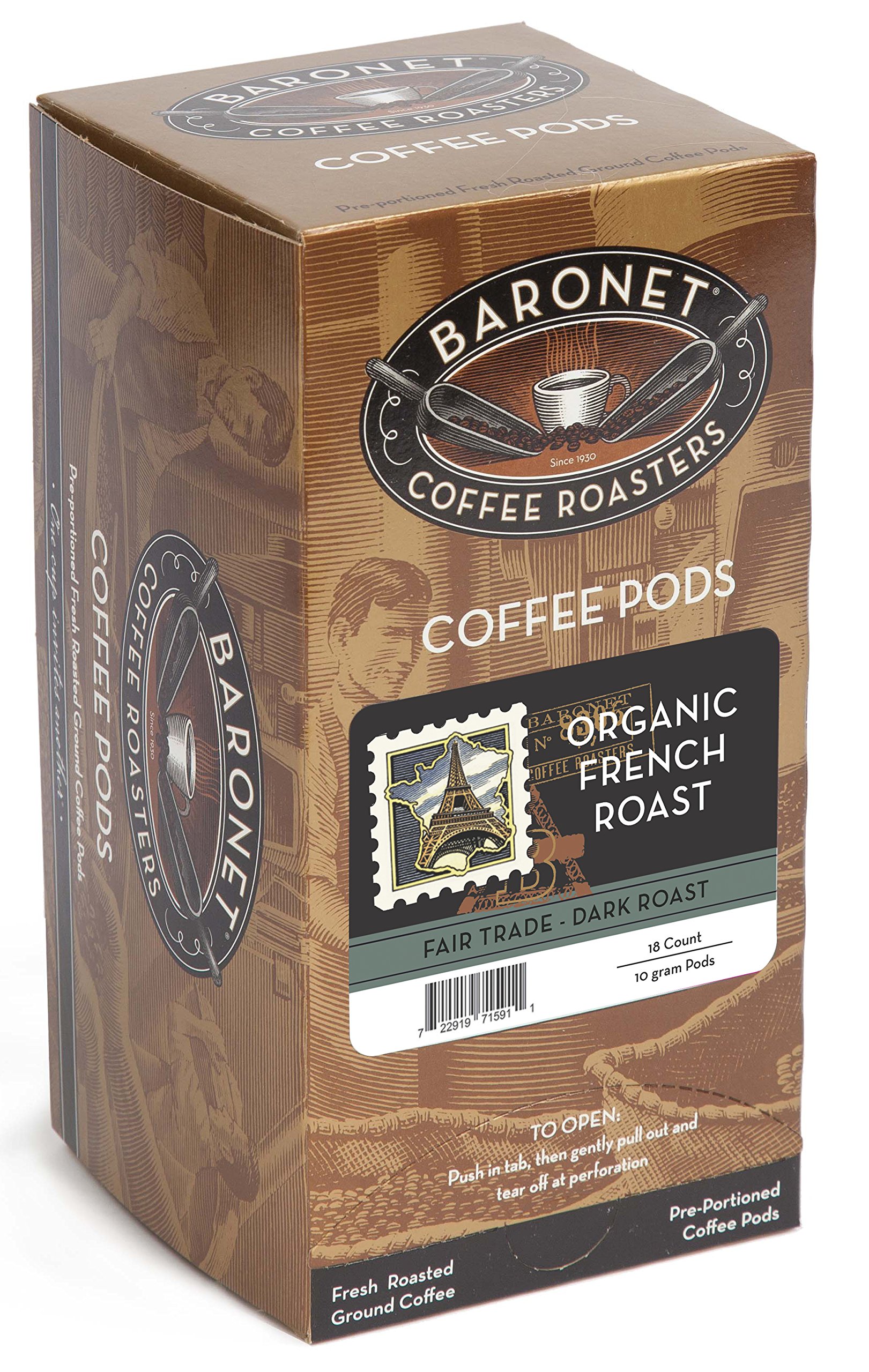 Baronet CoffeeFair Trade Organic French Roast, 18 Count Coffee Pod