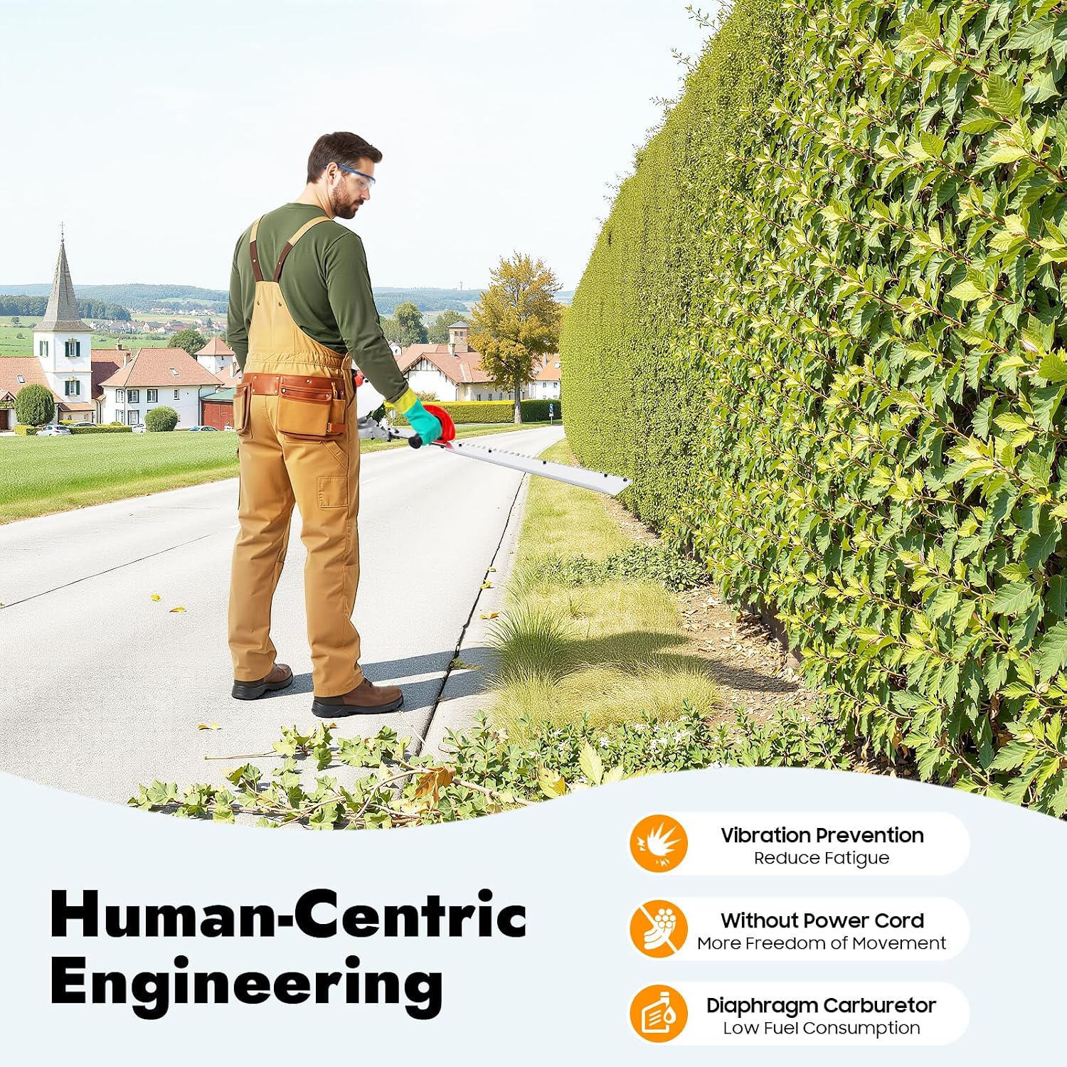 22.5cc Gas Hedge Trimmer, 2 Cycle Single-Edged Hedge Machine Air-Cooled, Gasoline Hedge Trimmer Brush Cutter with 27.56in Long Blade, Includes Funnel, Glasses, Gloves for Yard, Garden