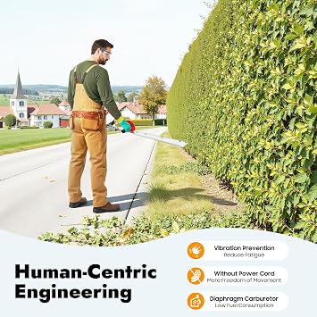 Single Edge Hedge Trimmer, 22.5CC 2-Stroke Gas Hedge Trimmer, 0.65KW Garden Bush Trimmer Tool, Handheld Shrub Trimmer with Gloves and Glasses for Homes, Yards, Gardens (Single-Edged Blade)
