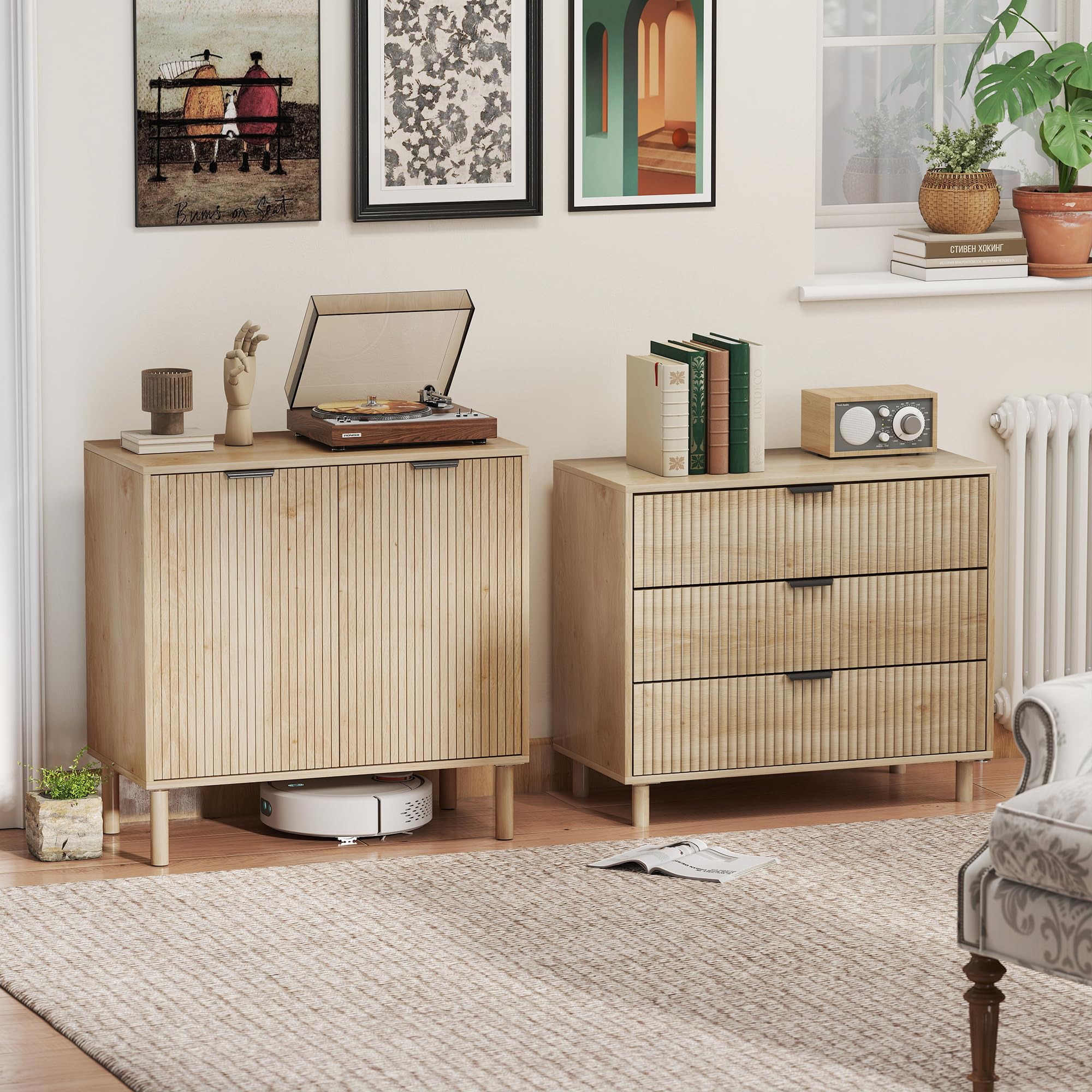 HOMCOM Mobiletto Multiuso a 2 Livelli con Ripiano Regolabile su 3 Livelli, Mobile Contenitore con Gambe in Legno di Pino, per Soggiorno e Camera da Letto, 78x40x77.5 cm, Color Rovere