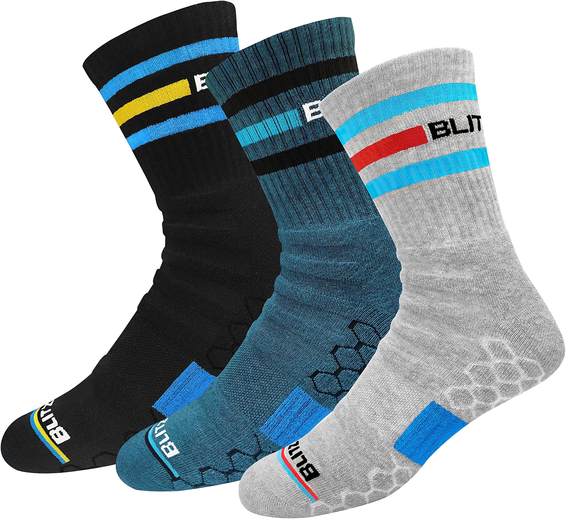 Hi-Tech Performance Athletic Crew Length Socks for Men & Women (Tennis, Badminton, Running, Gym), Pack of 3