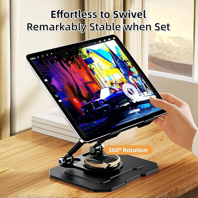 Soporte Metálico Giratorio 360° para Tablet, Ajustable, Plegable, Plateado miniatura 9