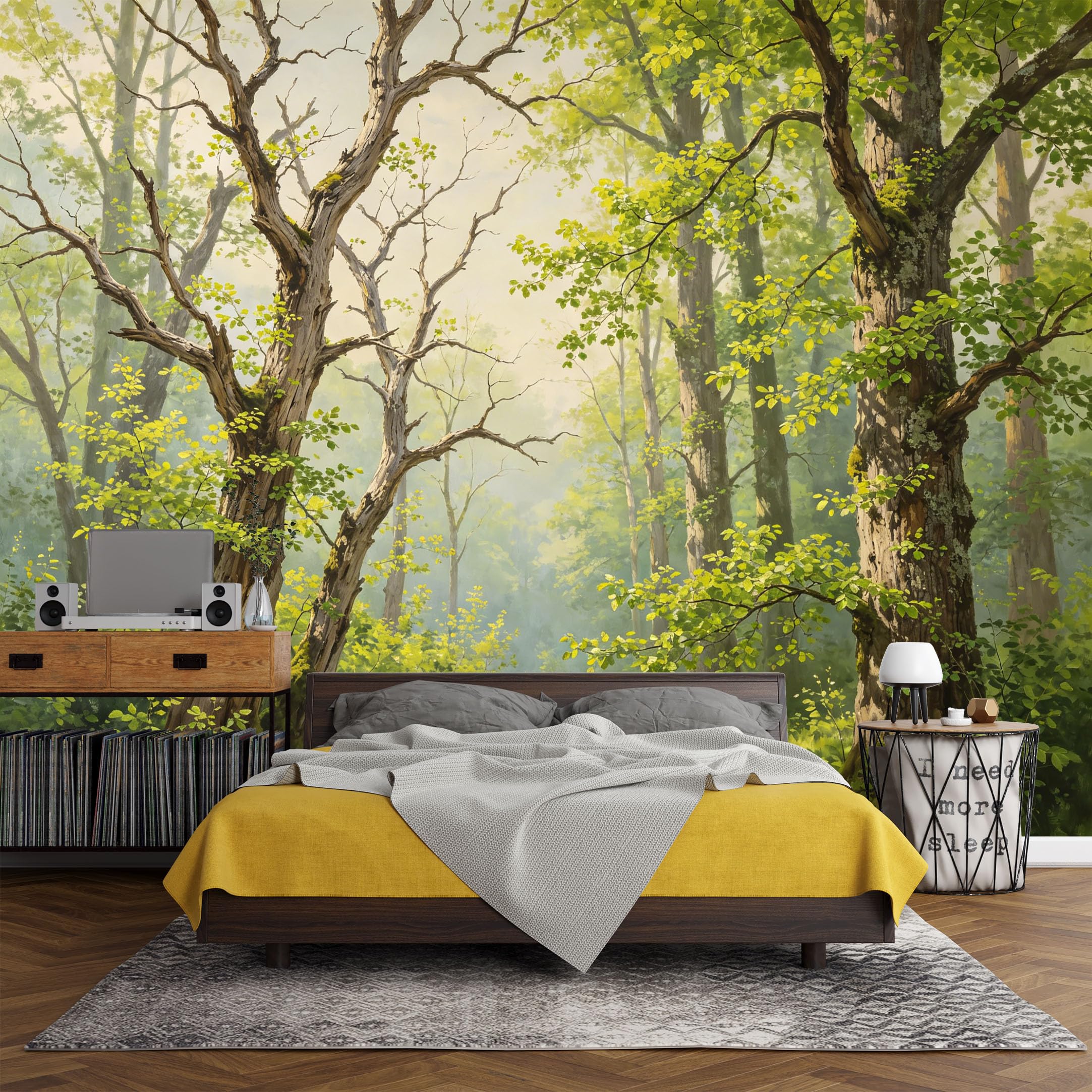 Custom Size Wall Mural， Forest Landscape Sunlight Trees Green Woodland Nature，SelfAdhesive Art Prints wall Fabric (No PVC) Removable Wallpaper Living Room Decor