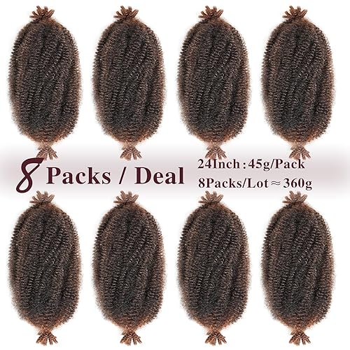 Miniatura 10 de Cabello afro Spring Twist de 24 pulgadas, 8 paquetes de 8 paquetes de cabello afro trenzado Marley Twist para rastas sintéticas preseparadas,