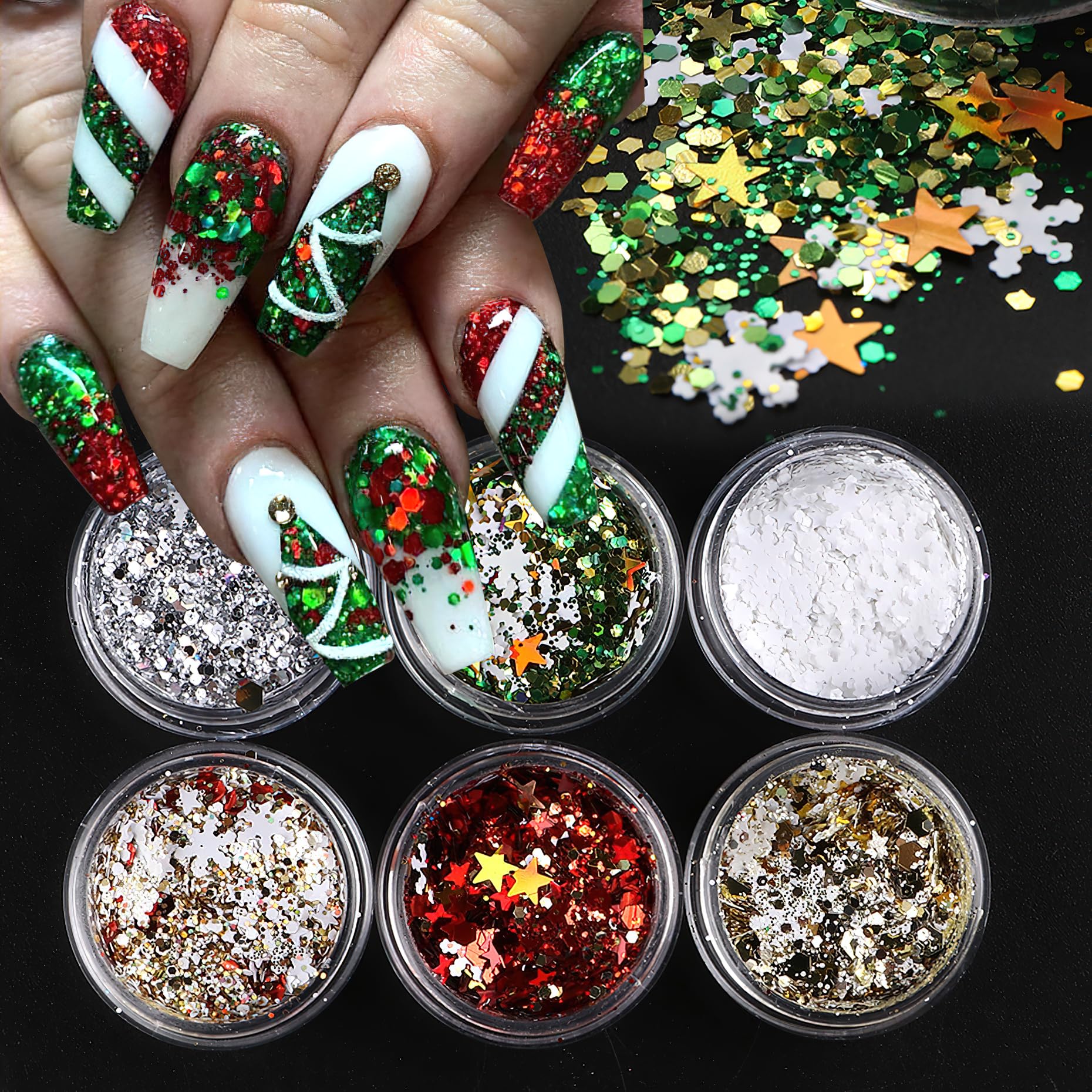 Christmas Nail Art Sequins Nail Glitter Jewelry Set Christmas Laser Snowflake Design Holographic Nail Accessories for Acrylic Nails DIY Craft